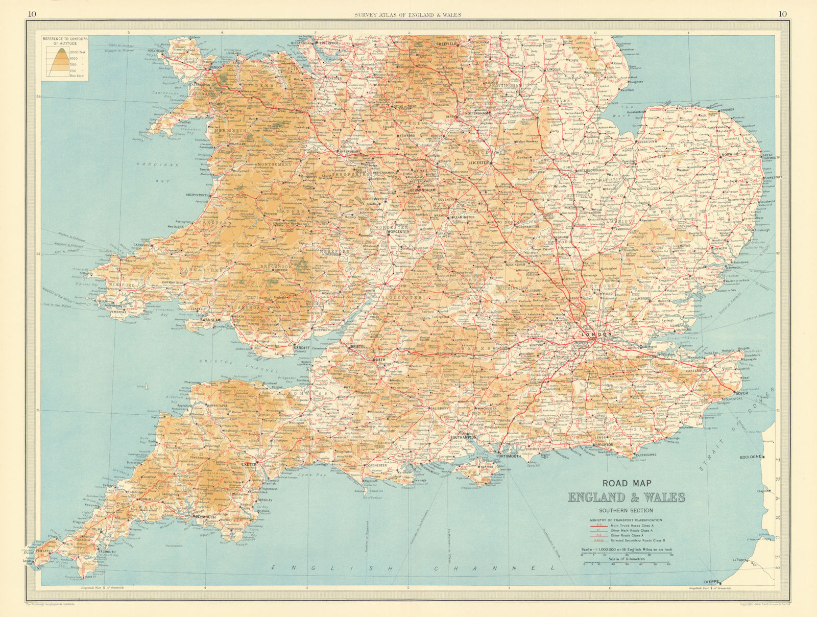 Associate Product ENGLAND & WALES SOUTH Road Map A & B roads Pre-motorways. LARGE 1939 old