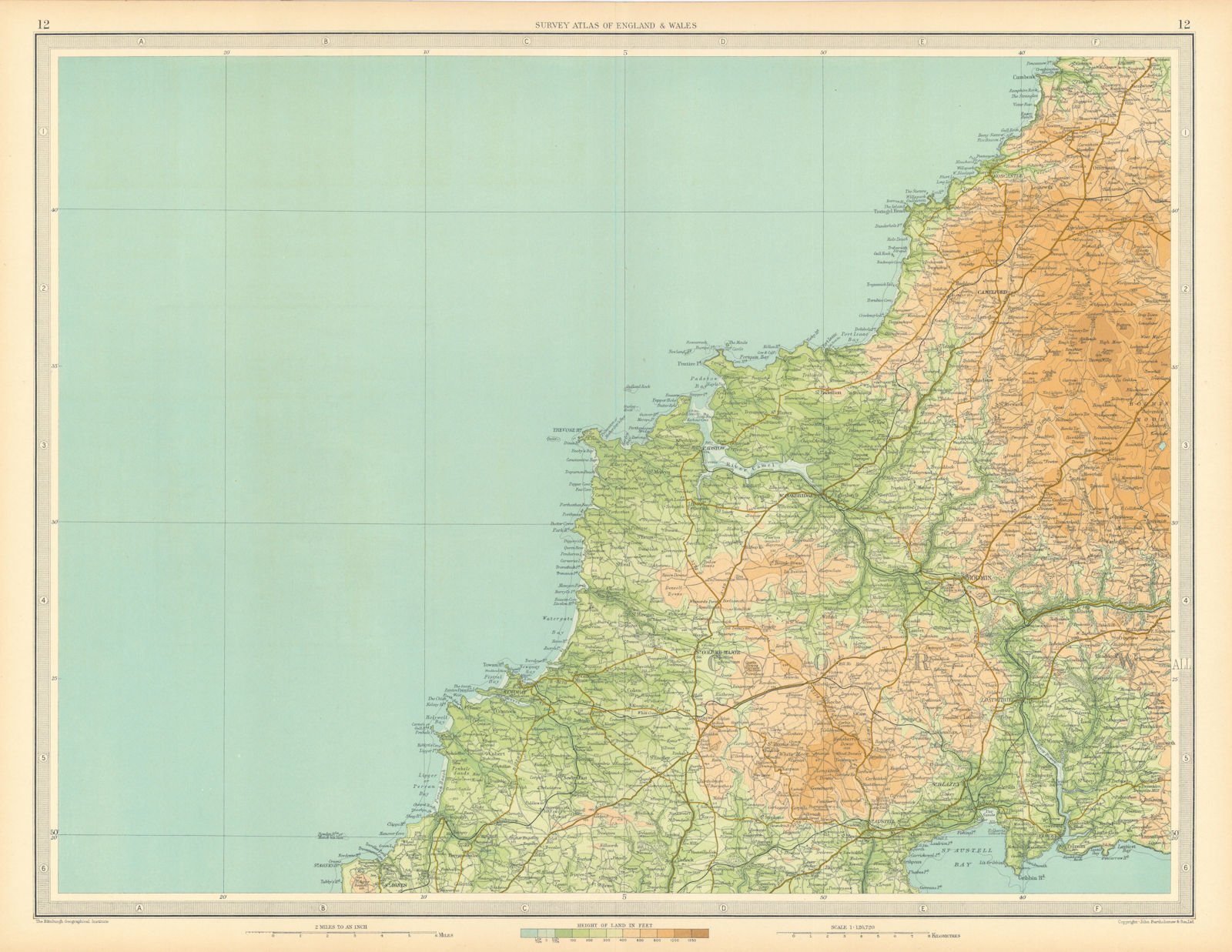 Associate Product CORNWALL Newquay Bodmin Moor Fowey Padstow St Austell. LARGE 1939 old map