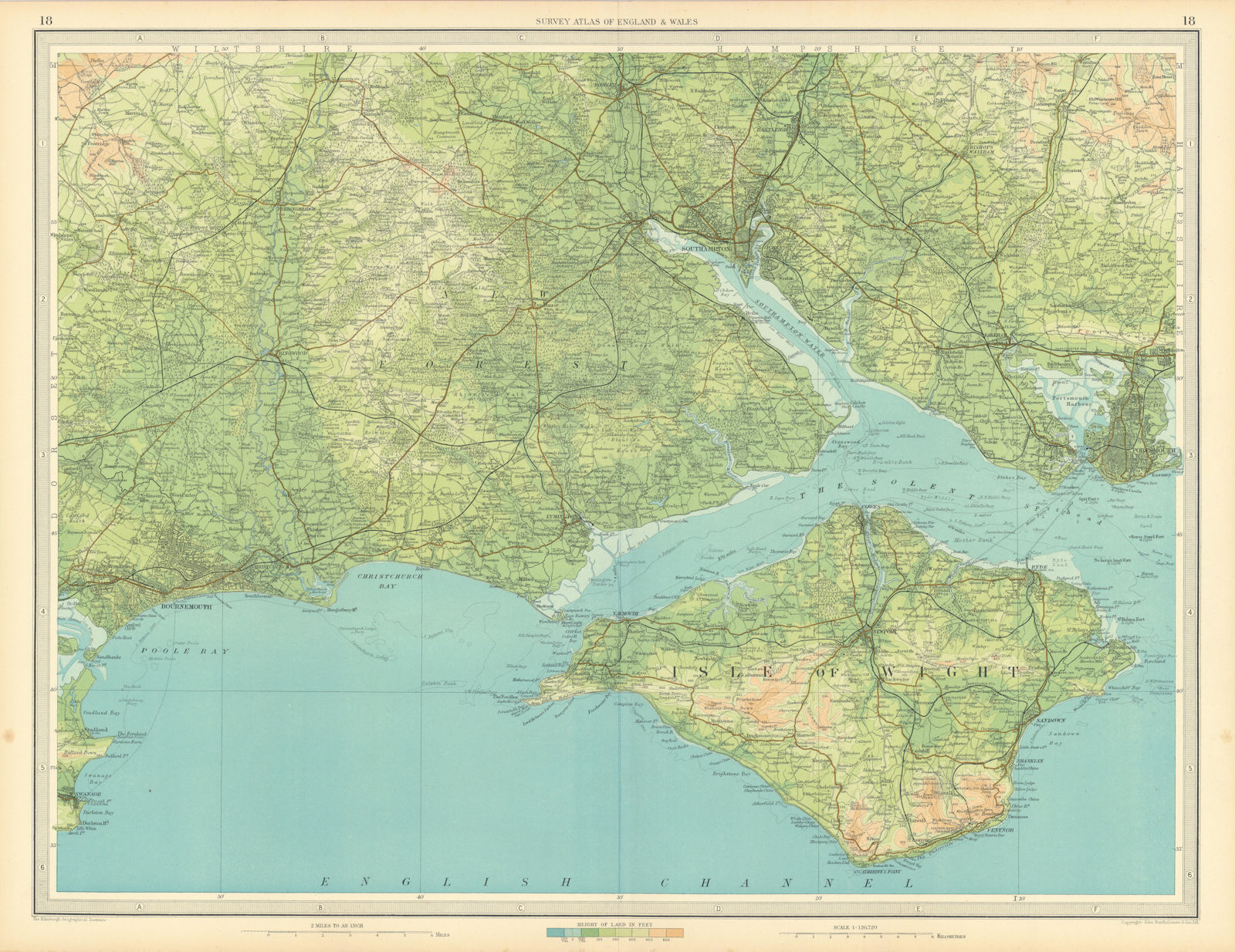 HAMPSHIRE SOUTH Southampton Isle of Wight Bournemouth Portsmouth. LARGE 1939 map