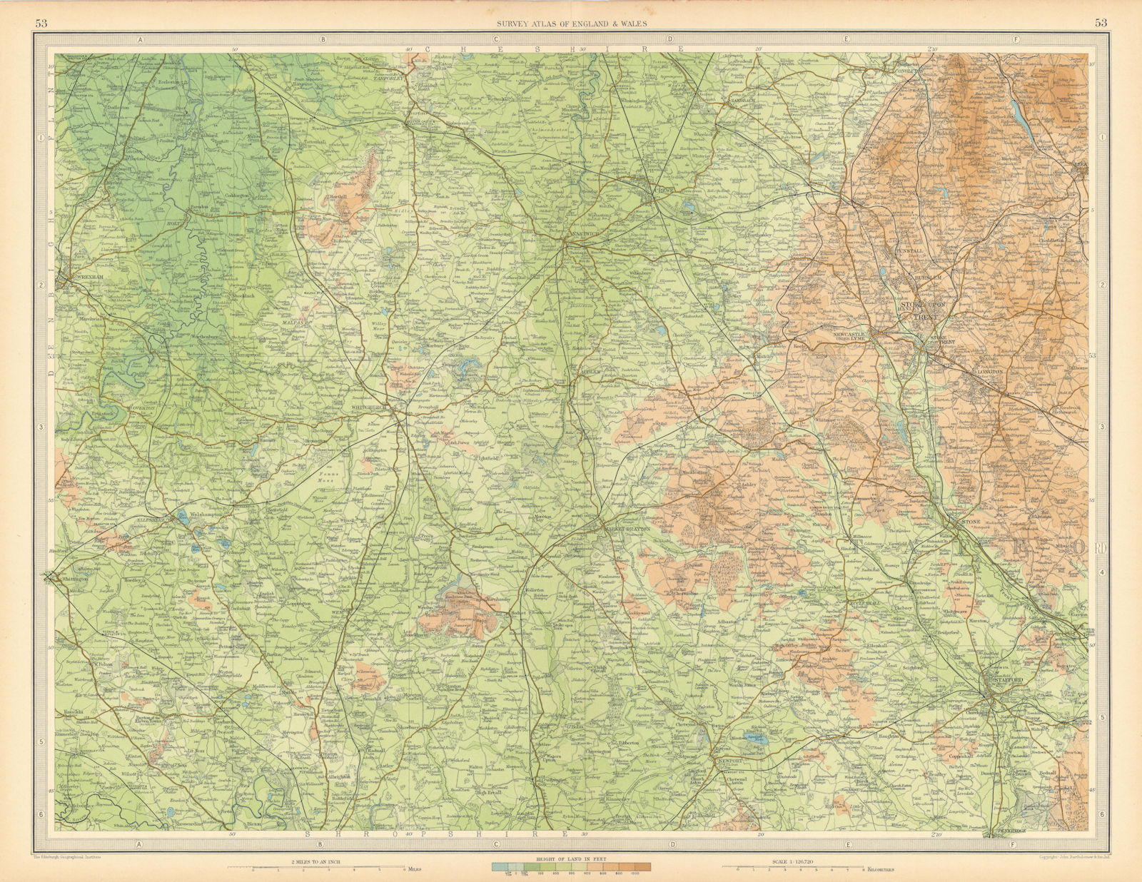 WELSH MARCHES Crewe Stoke-on-Trent Stafford Wrexham Shrops Cheshire 1939 map