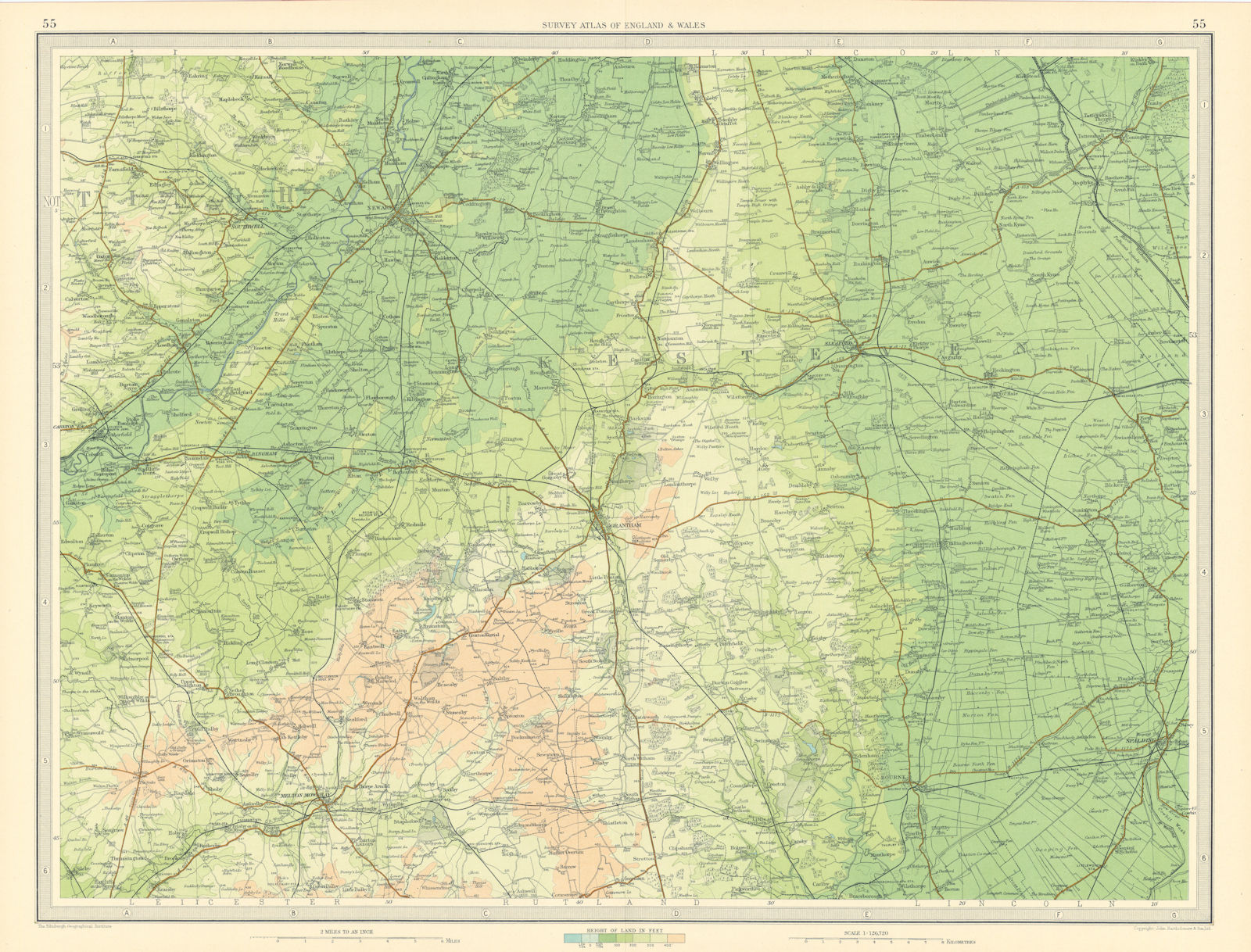 Associate Product LINCOLNSHIRE FENS Newark-on-Trent Grantham Sleaford Spalding Notts 1939 map