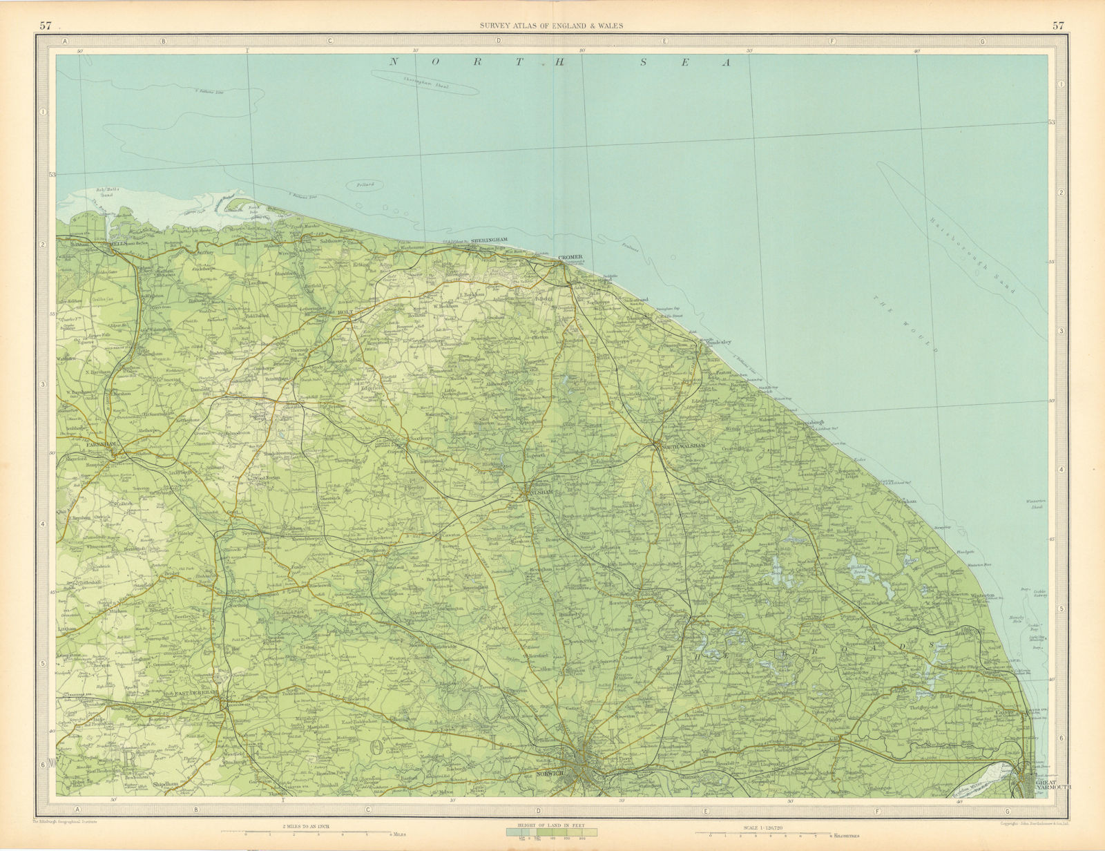 NORFOLK BROADS (NORTH) Cromer Norwich Great Yarmouth Dereham. LARGE 1939 map