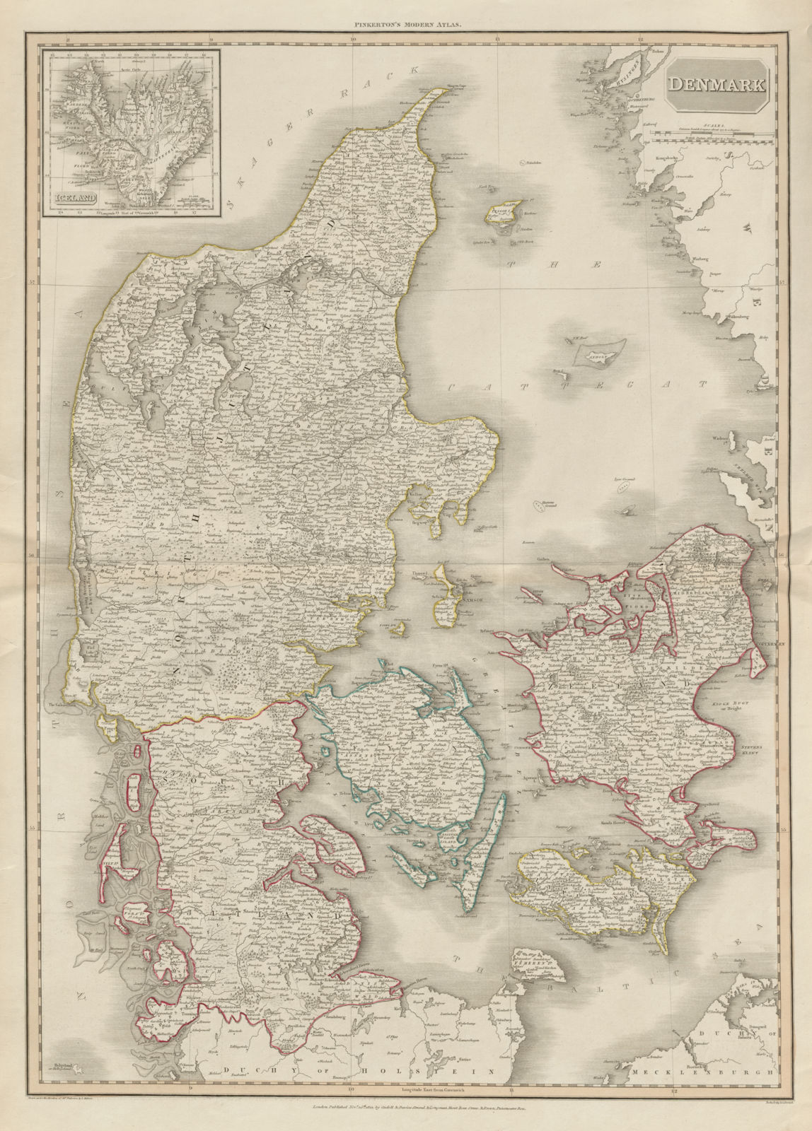 Denmark & Iceland by John Pinkerton 1812 old antique vintage map plan chart