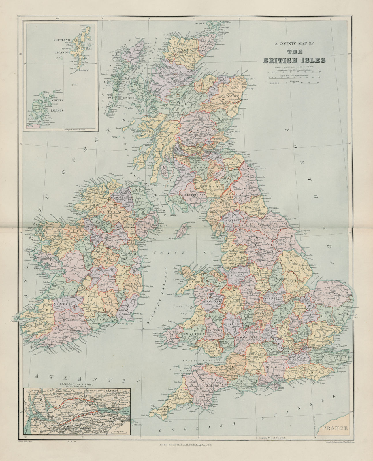 County map of the British Isles. England Ireland Scotland Wales. STANFORD 1904