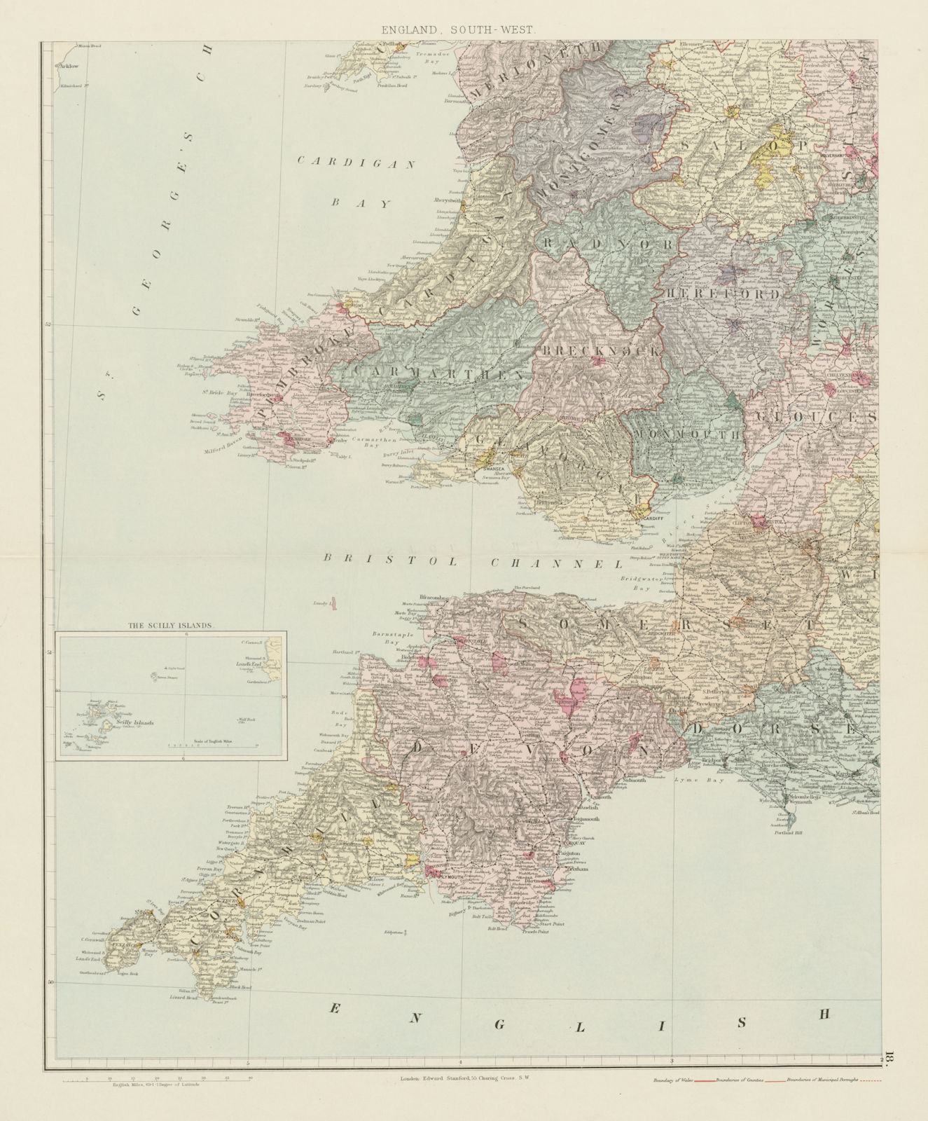 South West England South Wales Large X Cm STANFORD Old Antique Map