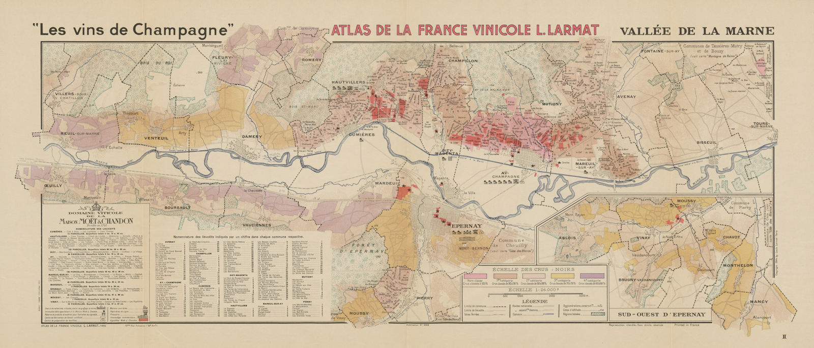 CHAMPAGNE VINEYARD MAP Vallée de la Marne. Moët & Chandon Ay Mareuil LARMAT 1944