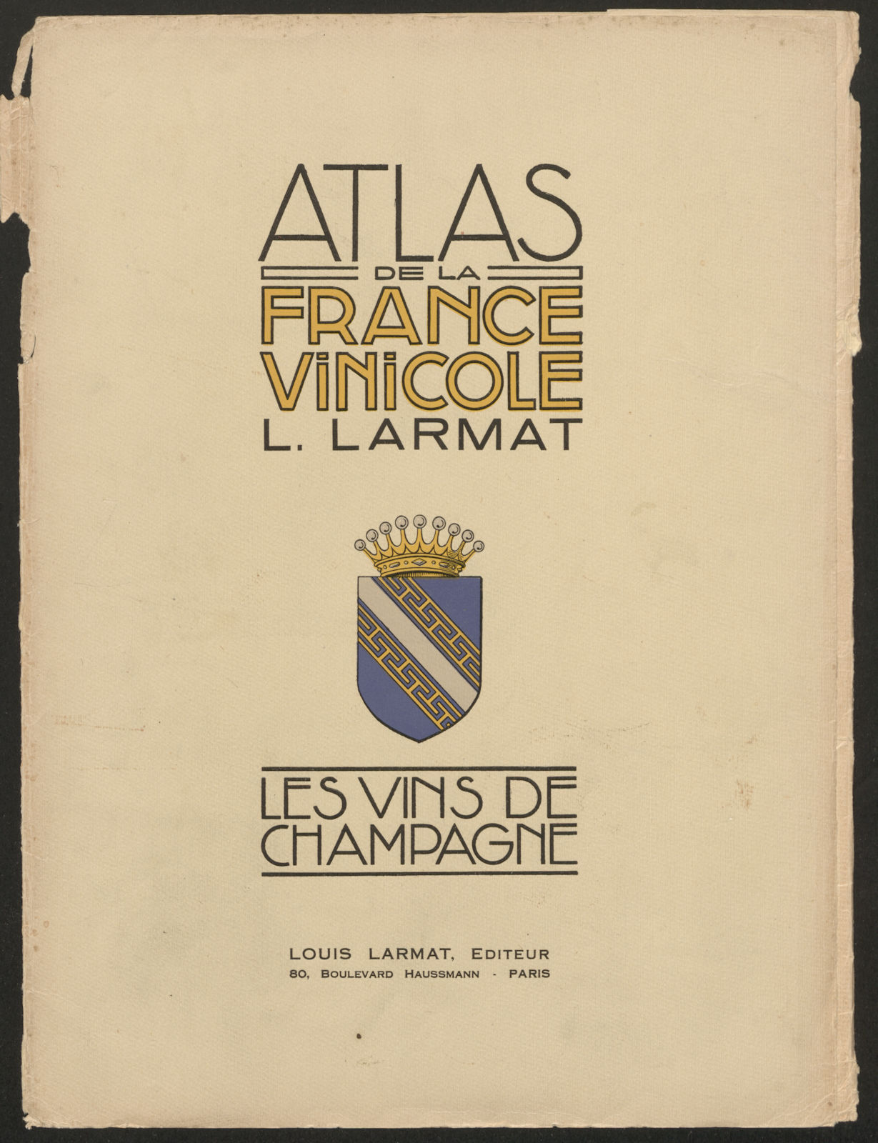 Louis Larmat. Atlas de la France Vinicole cover. Champagne 1944 old print