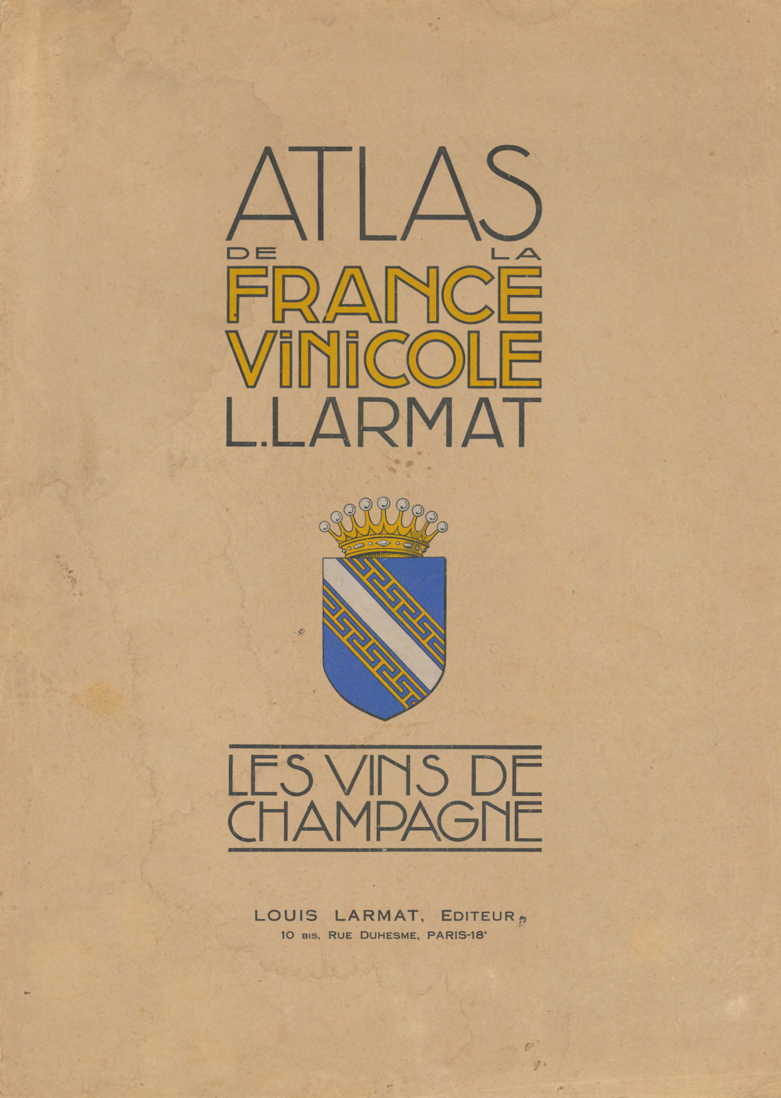 Louis Larmat. Atlas de la France Vinicole cover. Champagne (2) 1944 old print