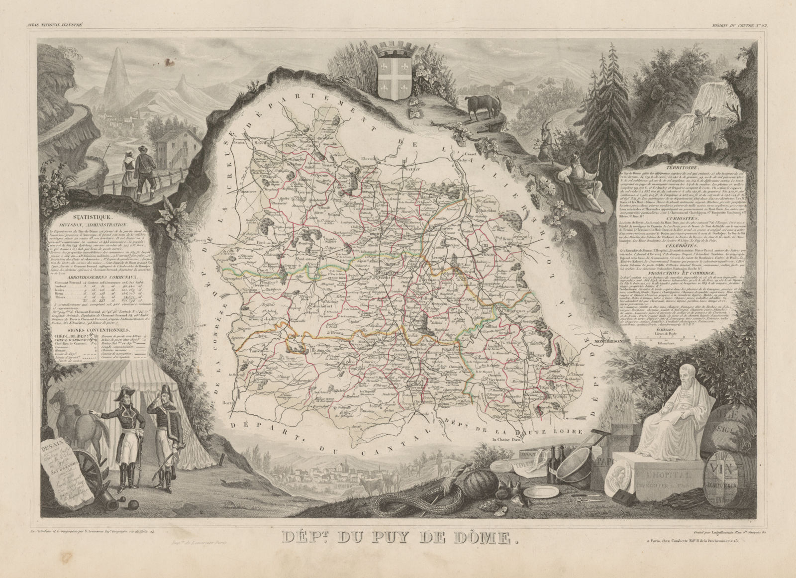 Département du PUY-DE-DÔME. Decorative antique map/carte. LEVASSEUR c1854