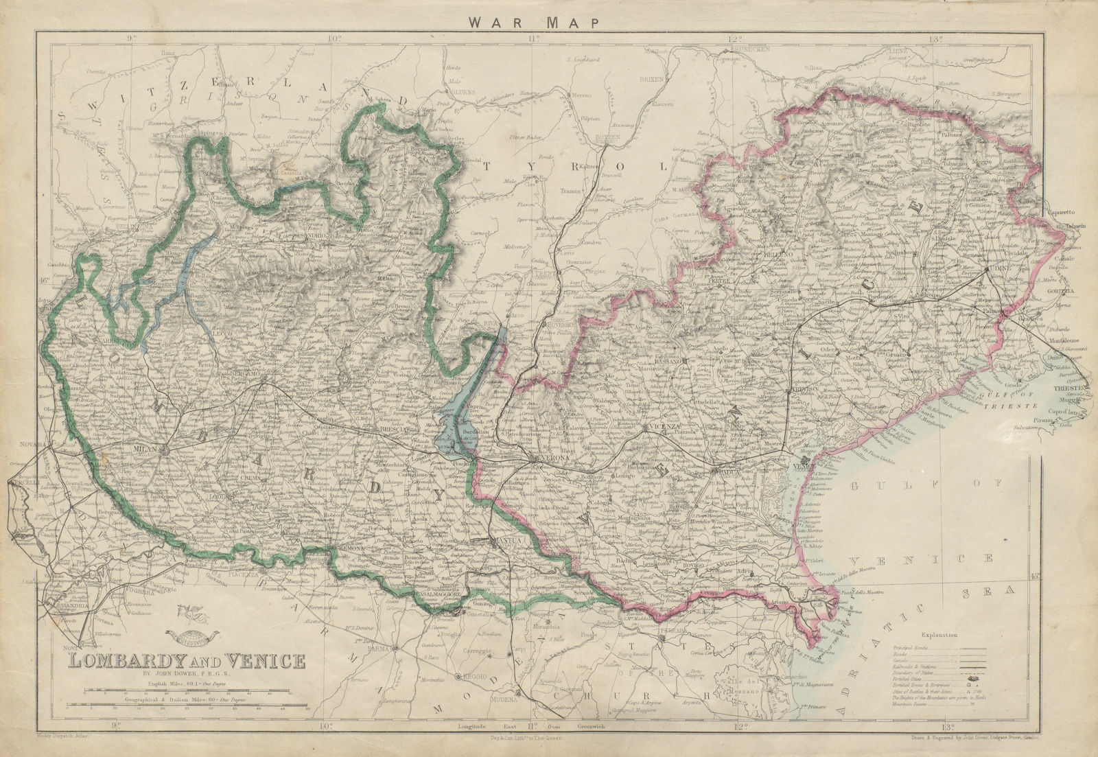 LOMBARDY & VENICE Austrian Kingdom of Lombardy-Venetia. War map. DOWER c1859