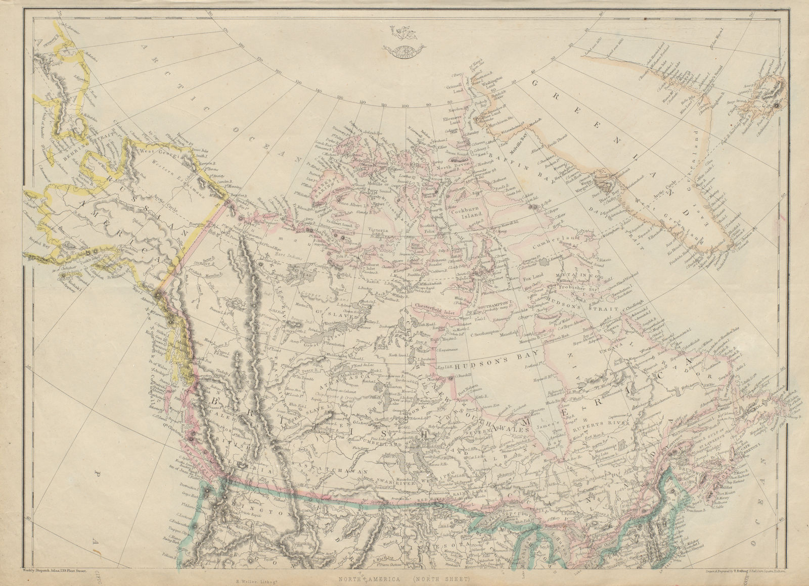BRITISH AMERICA, RUSSIAN AMERICA & GREENLAND. Canada & Alaska. ETTLING 1863 map