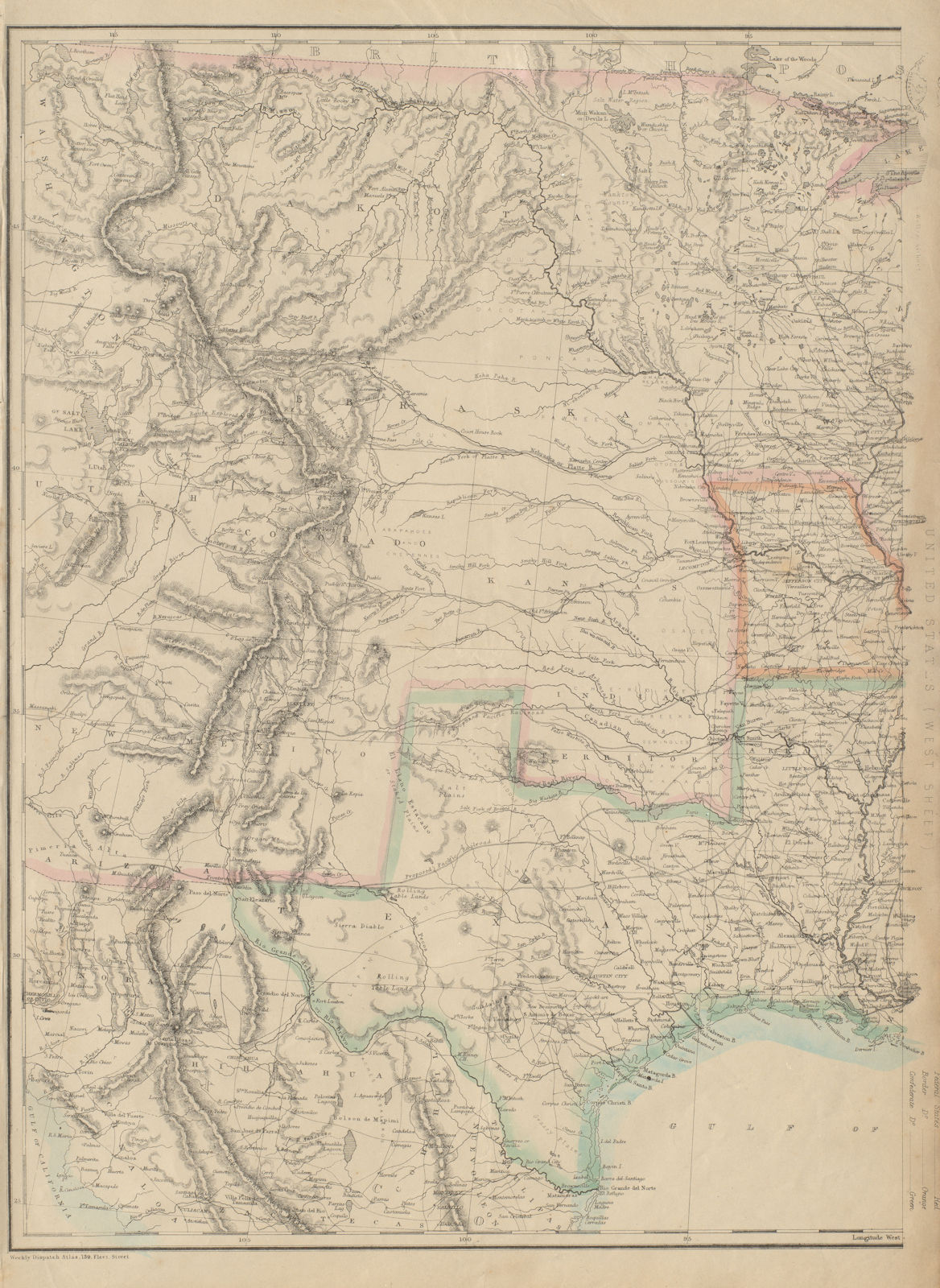 CENTRAL CIVIL WAR USA. Union & Confederate states Texas. ETTLING 1863 old map