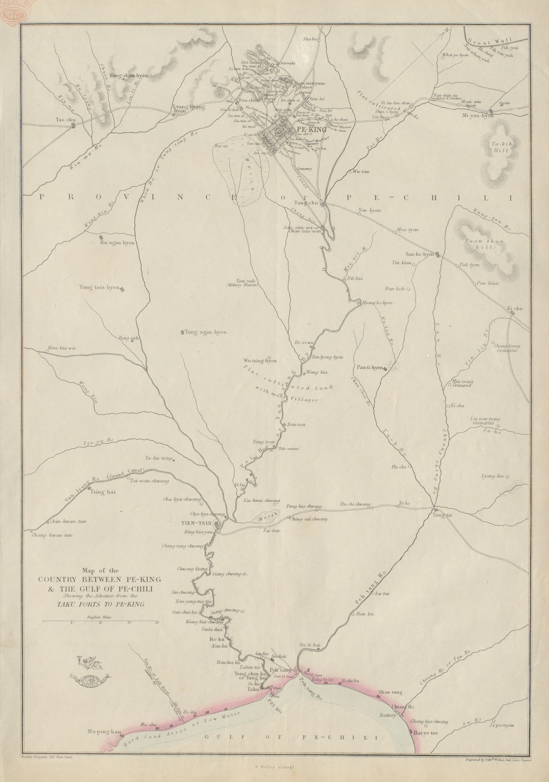 Associate Product Country between Peking & the Gulf of Pechili. Taku forts. China. WELLER 1863 map
