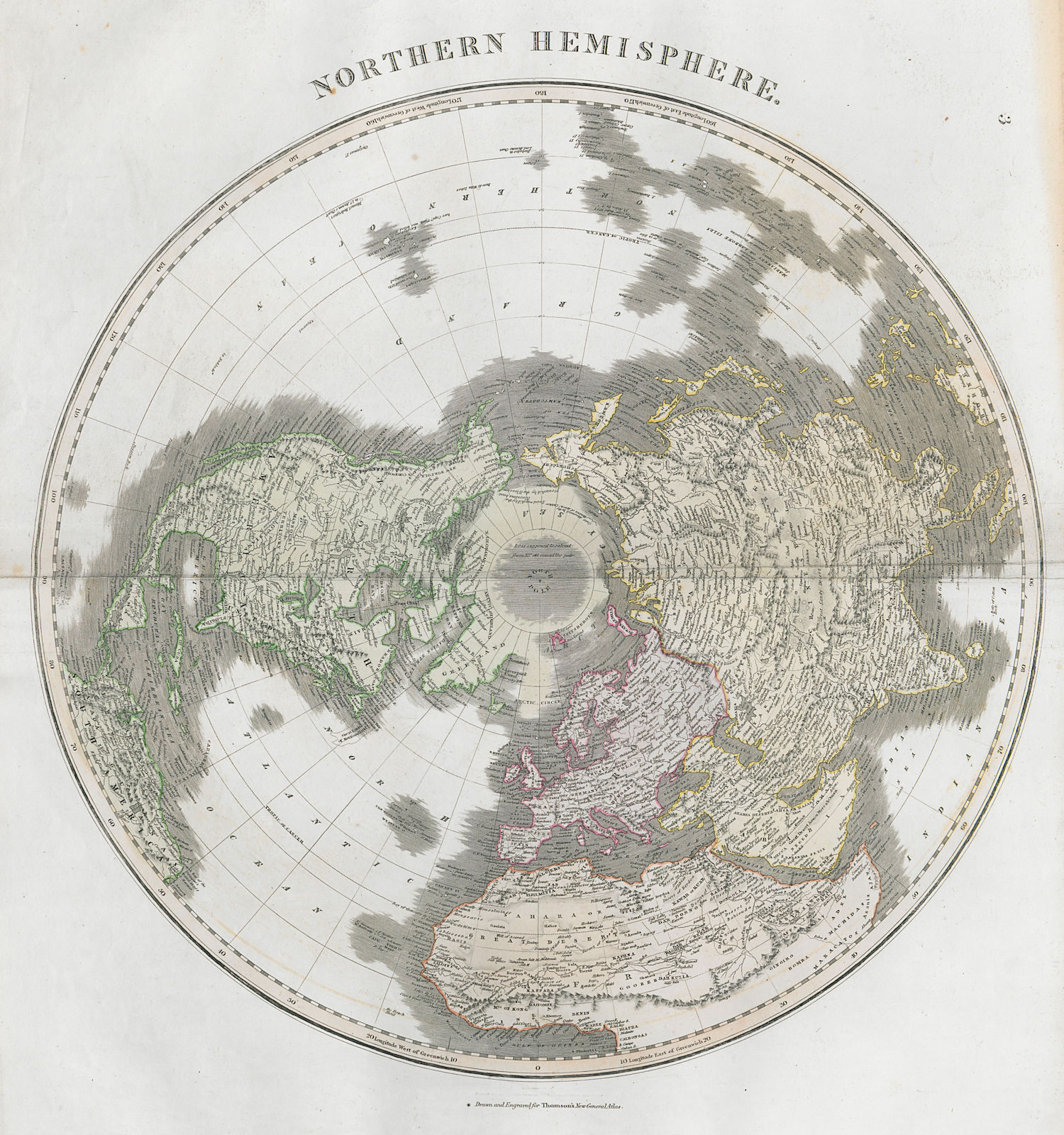 "Northern hemisphere". Arctic Europe Asia America Africa. THOMSON 1830 old map