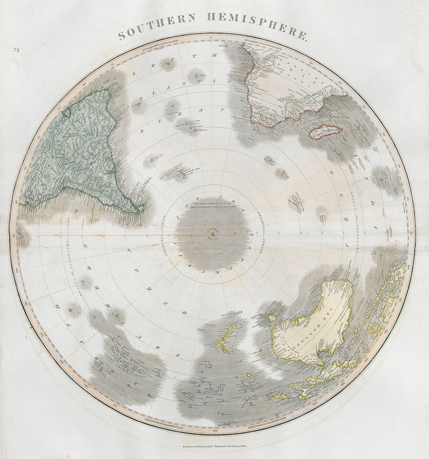 "Southern hemisphere" Antarctic Australia South America/Africa. THOMSON 1830 map