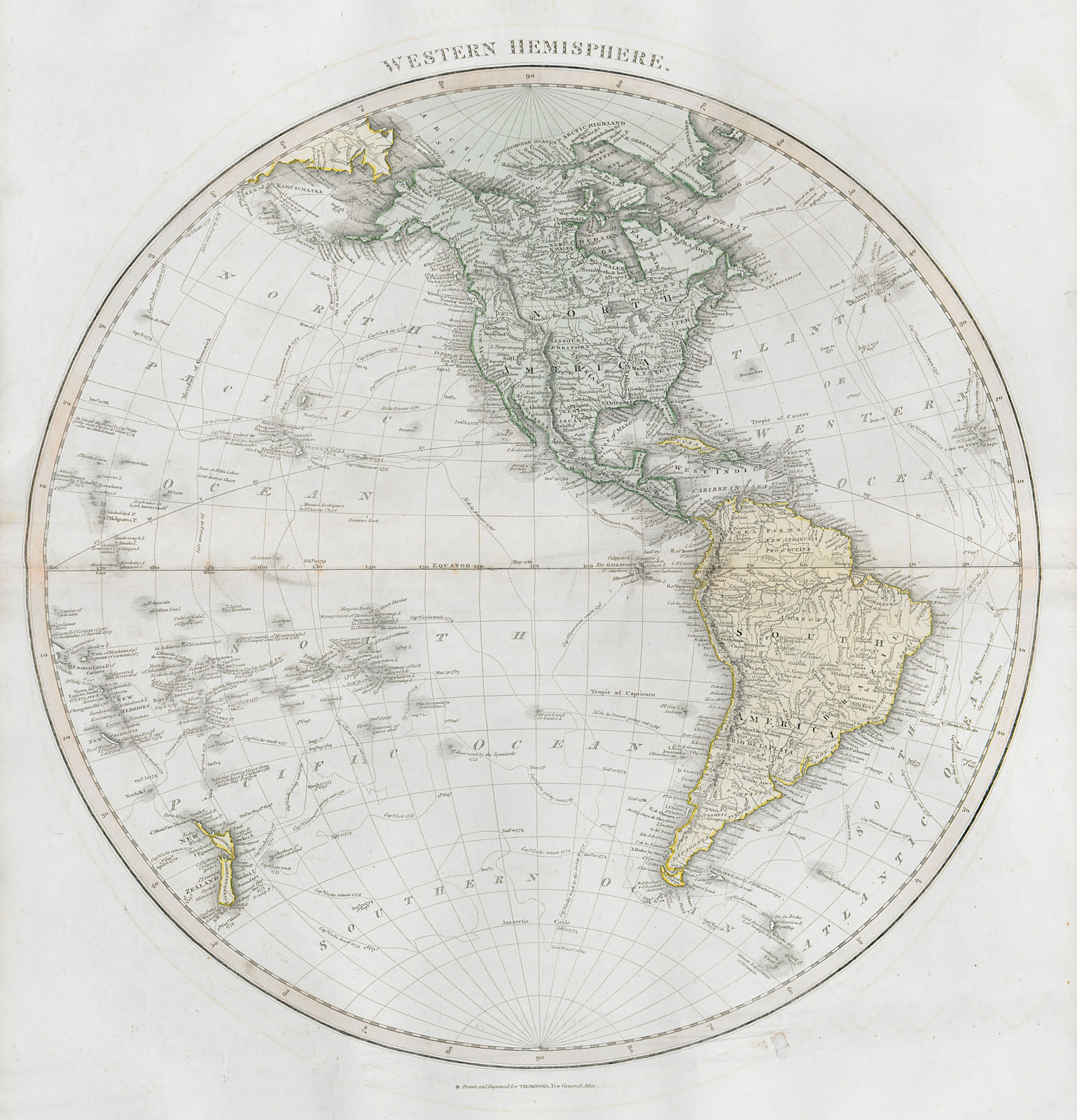 Associate Product "Western hemisphere". North & South America. Polynesia. THOMSON 1830 old map