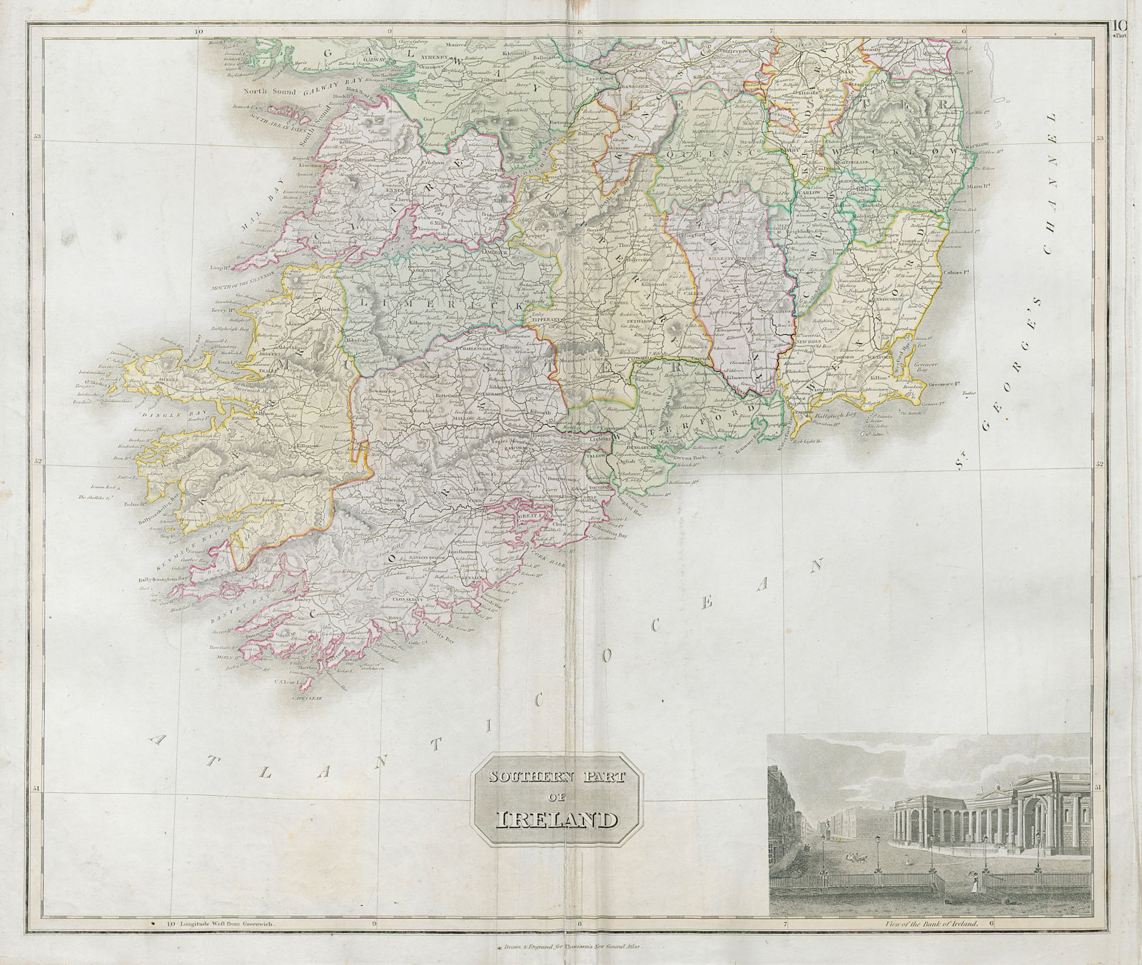 Southern part of Ireland. Munster Leinster. Coach roads. THOMSON 1830 old map