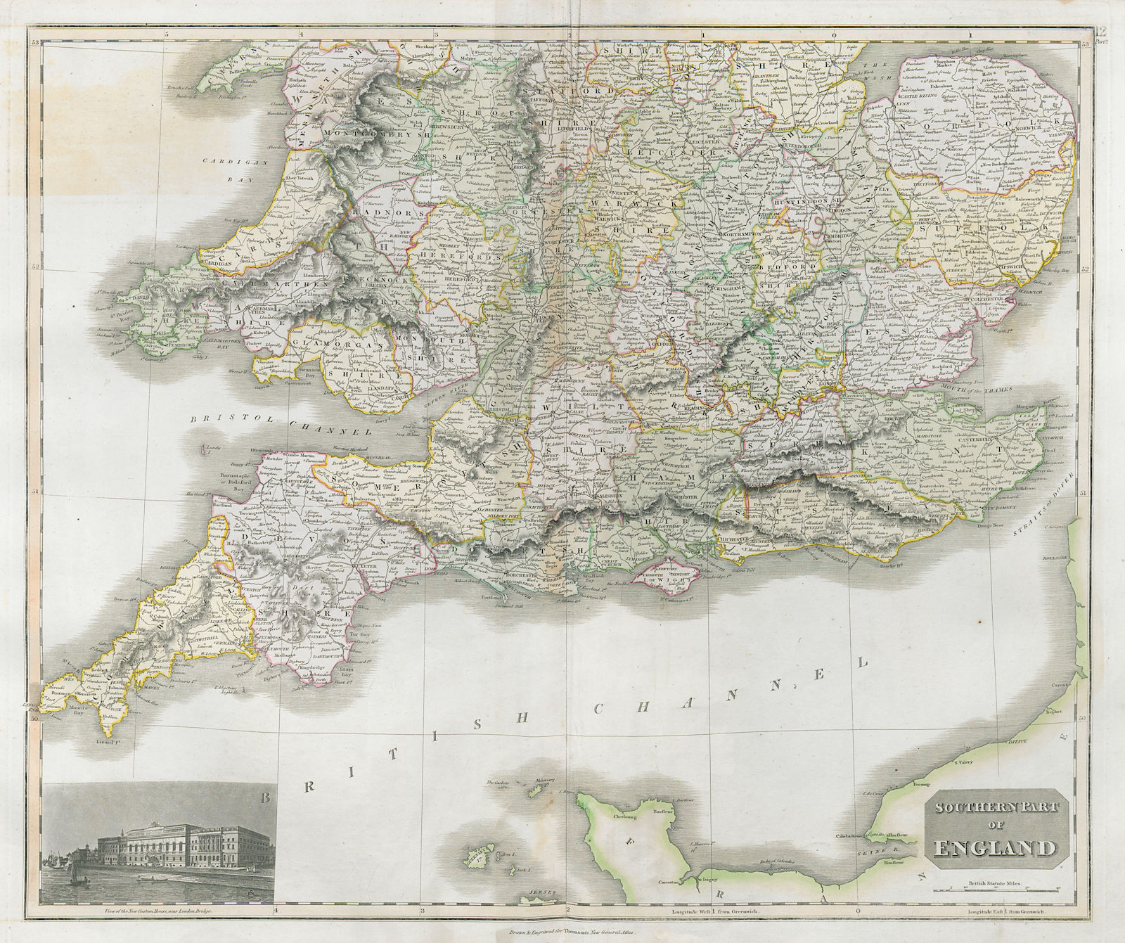 Southern part of England, and Wales. Coach roads. THOMSON 1830 old antique map
