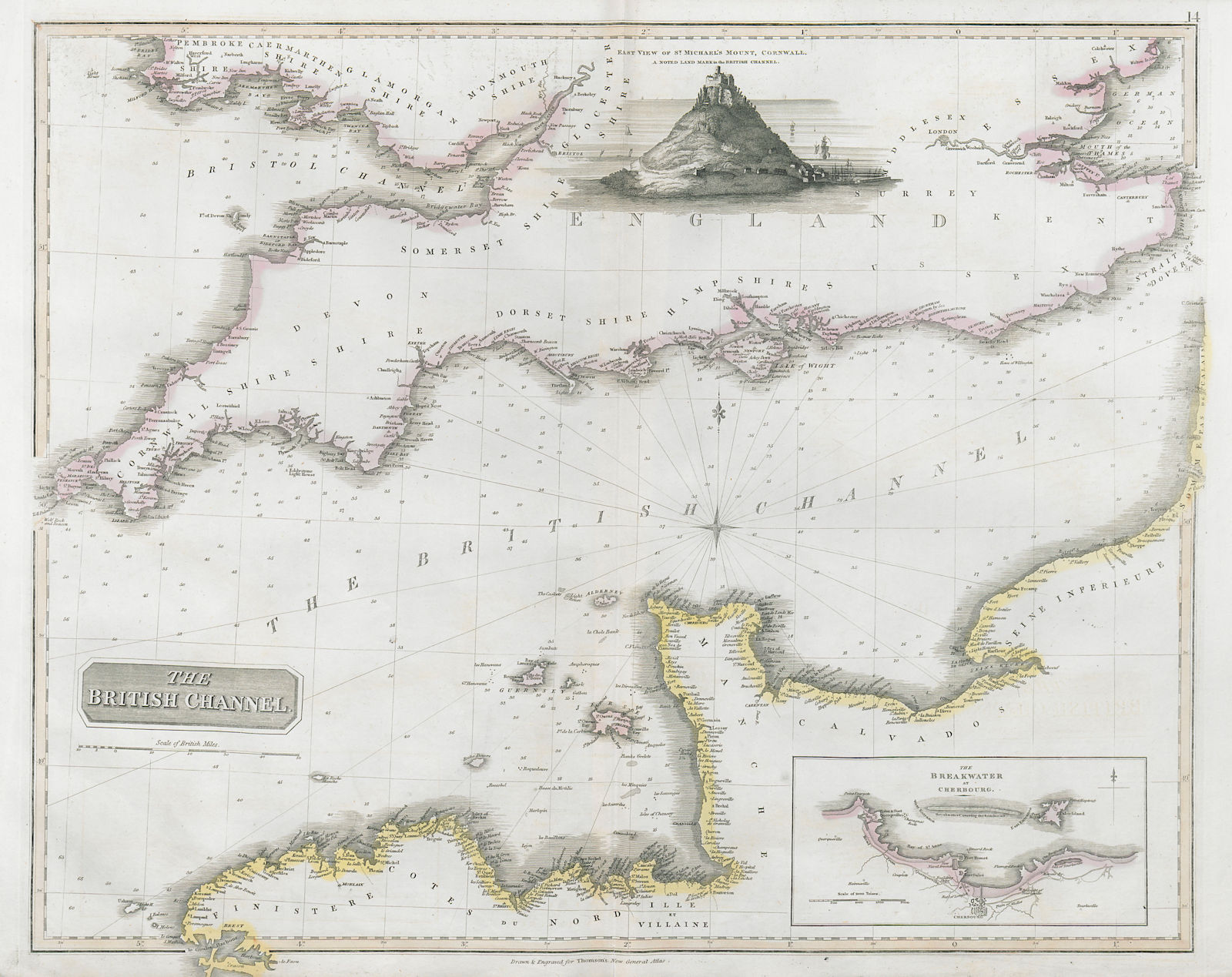 "The British Channel". English Channel. Manche. Cherbourgh. THOMSON 1830 map