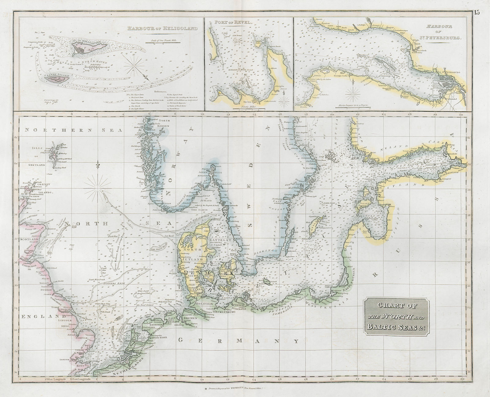 "The North & Baltic Seas". Heligoland Tallinn St Petersburg. THOMSON 1830 map