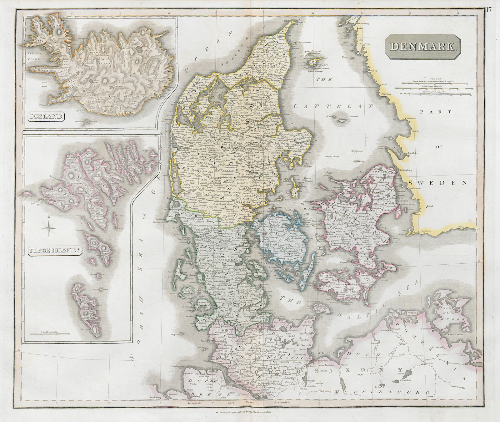 Associate Product Denmark, Iceland & the Feroe (Faroe) islands by John Thomson 1830 old map