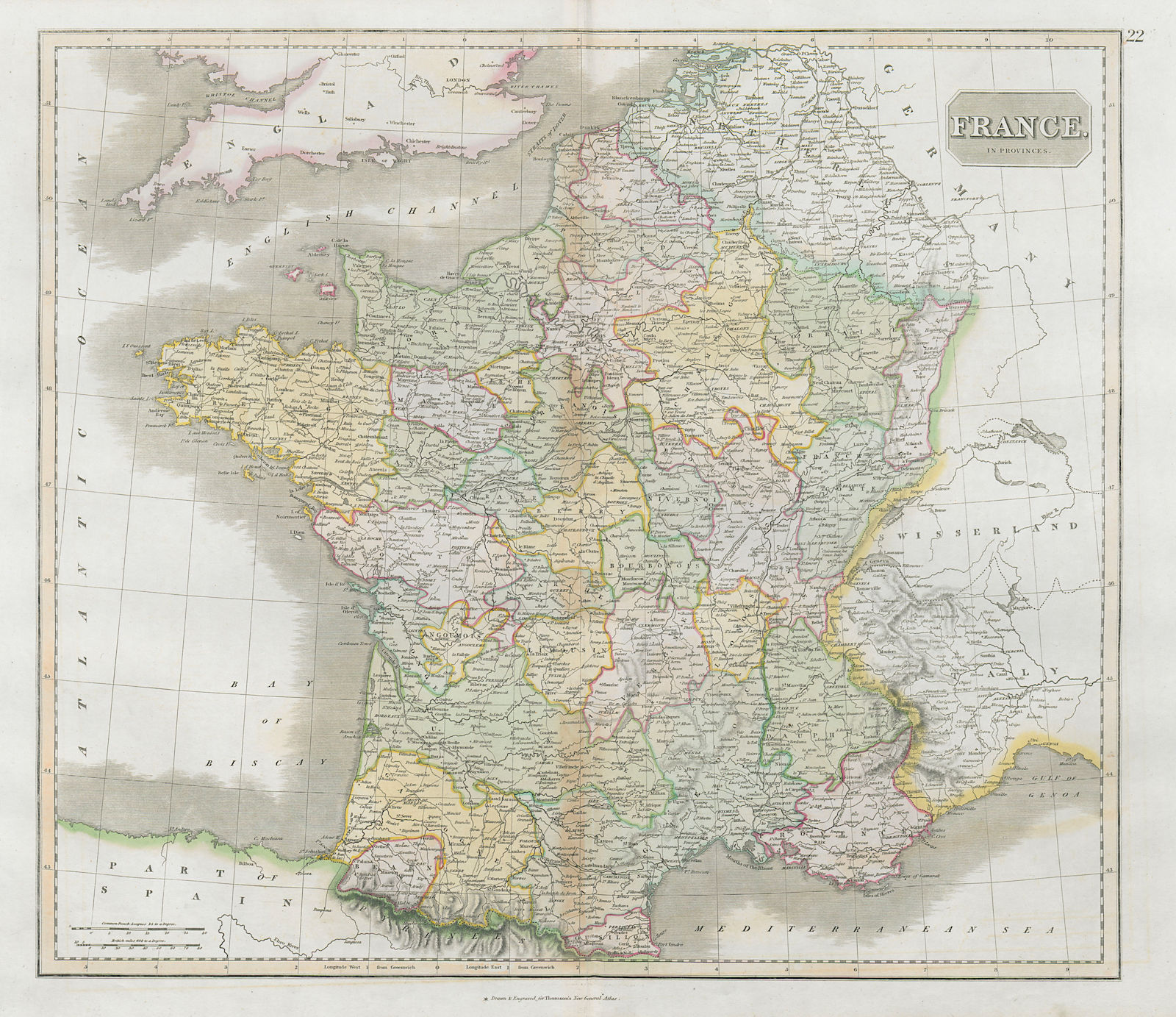 Associate Product "France in provinces", before the Revolution, w/o Savoy & Nice. THOMSON 1830 map