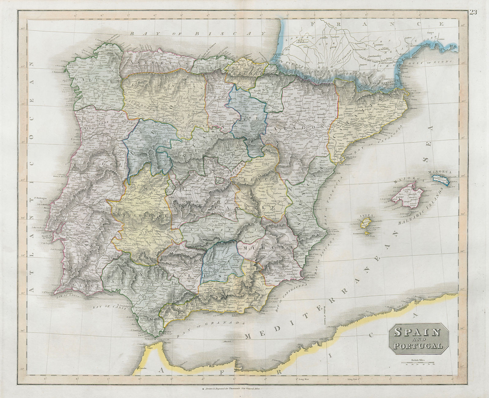 "Spain and Portugal" by John Thomson. Provinces. Iberia 1830 old antique map