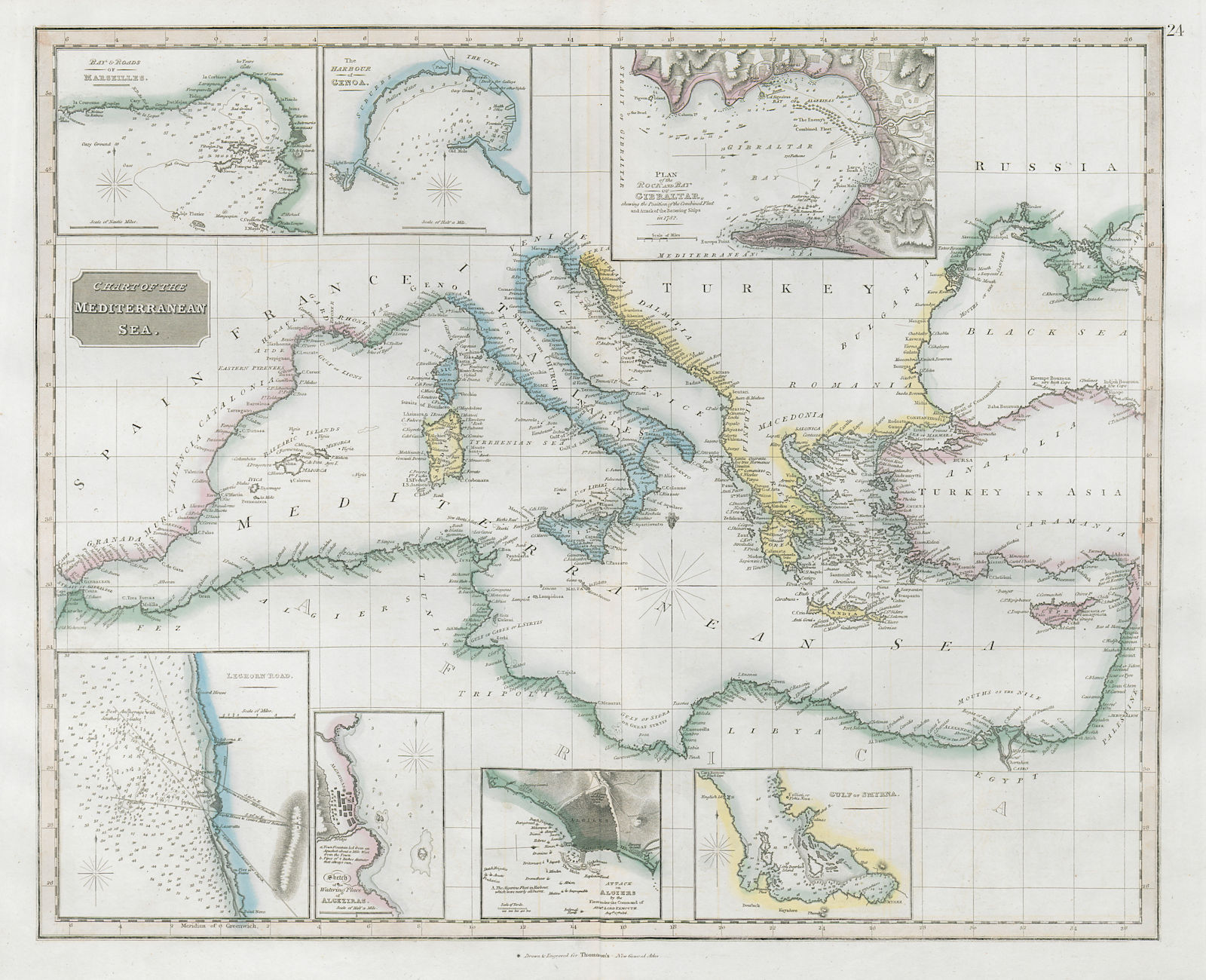 "Chart of the Mediterranean Sea". Marseilles Genoa Gibraltar. THOMSON 1830 map