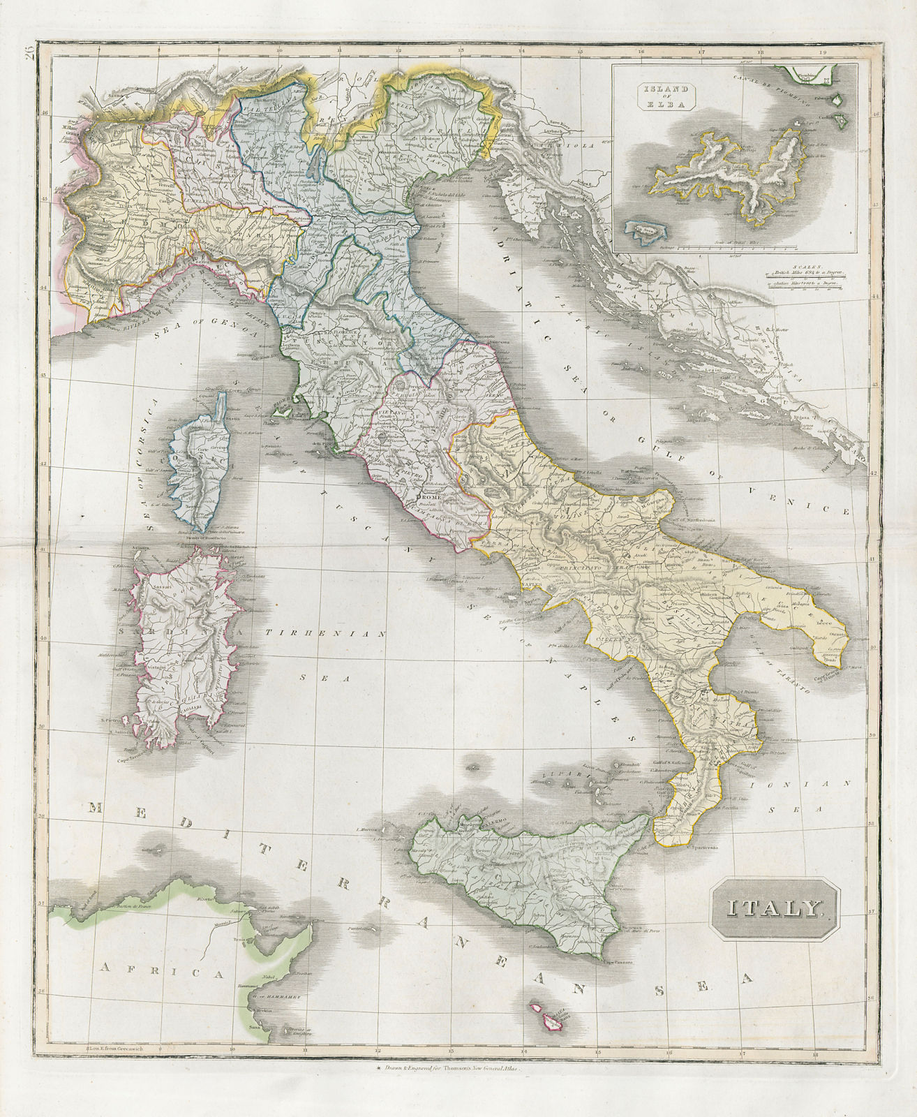 "Italy". Island of Elba. Kingdom of Naples, Papal States &c. THOMSON 1830 map