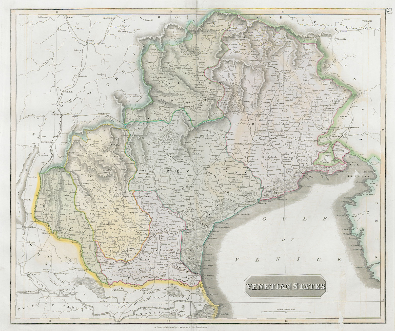 "Venetian States". Republic of Venice, Italy. Veneto & Friuli. THOMSON 1830 map