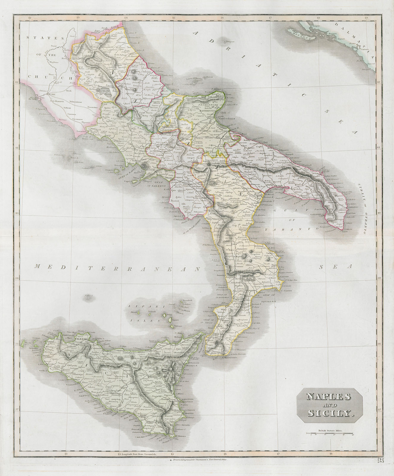 Associate Product "Naples and Sicily". Southern Italy. THOMSON 1830 old antique map plan chart