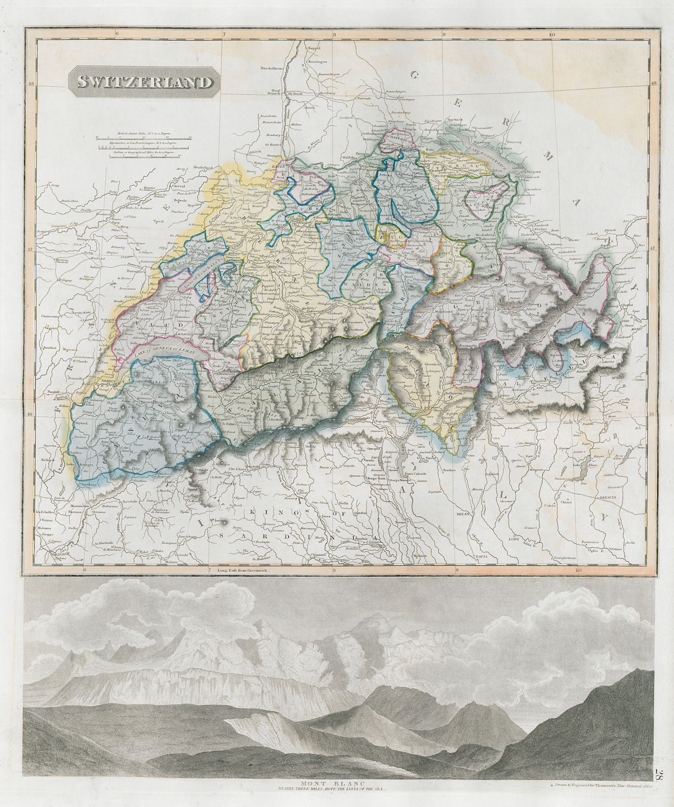Switzerland. Canton of Geneva includes Haute-Savoie. Mont Blanc THOMSON 1830 map