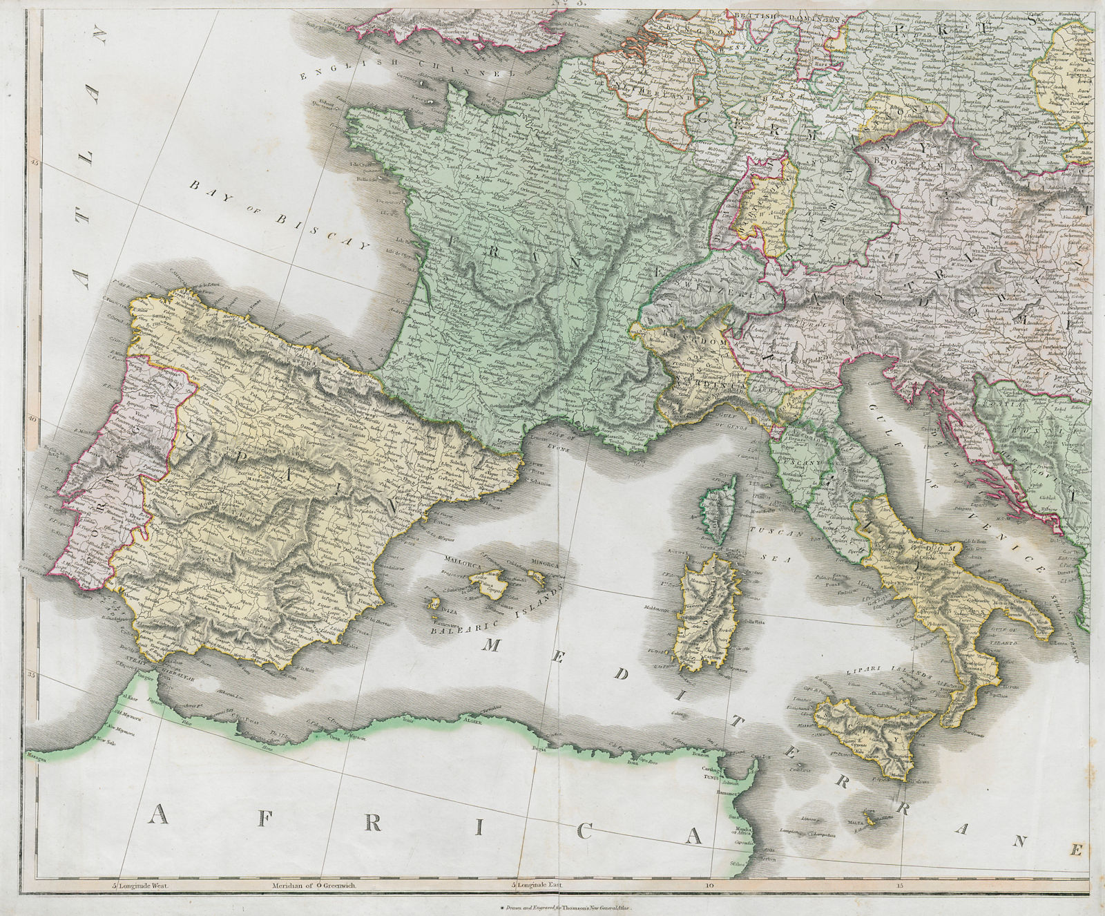 South-west & Central Europe. Switzerland includes Haute-Savoie. THOMSON 1830 map