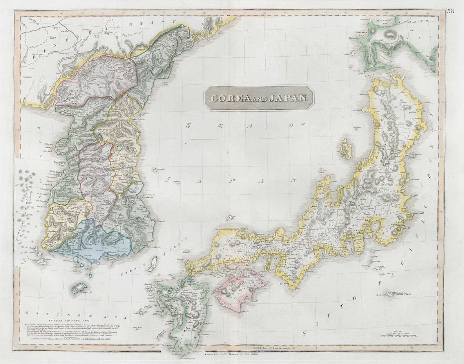 "Corea and Japan" by John Thomson. East Asia. Korea 1830 old antique map chart