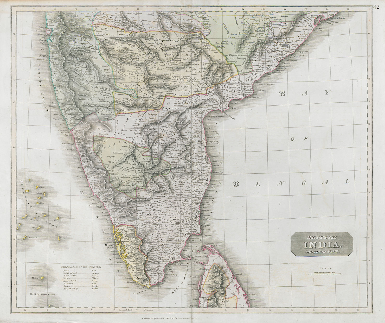 "British India, southern part". Malabar & Coromandel coasts. THOMSON 1830 map