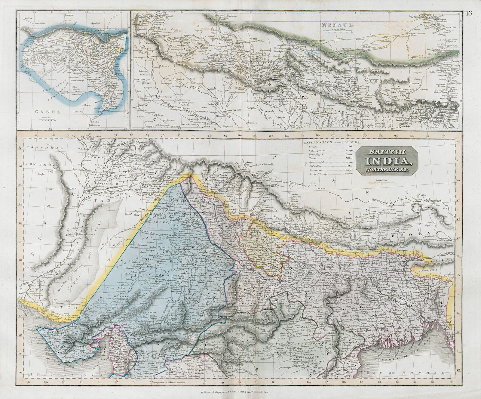 "British India, northern part" w/ Nepal & Cabul. Afghanistan. THOMSON 1830 map
