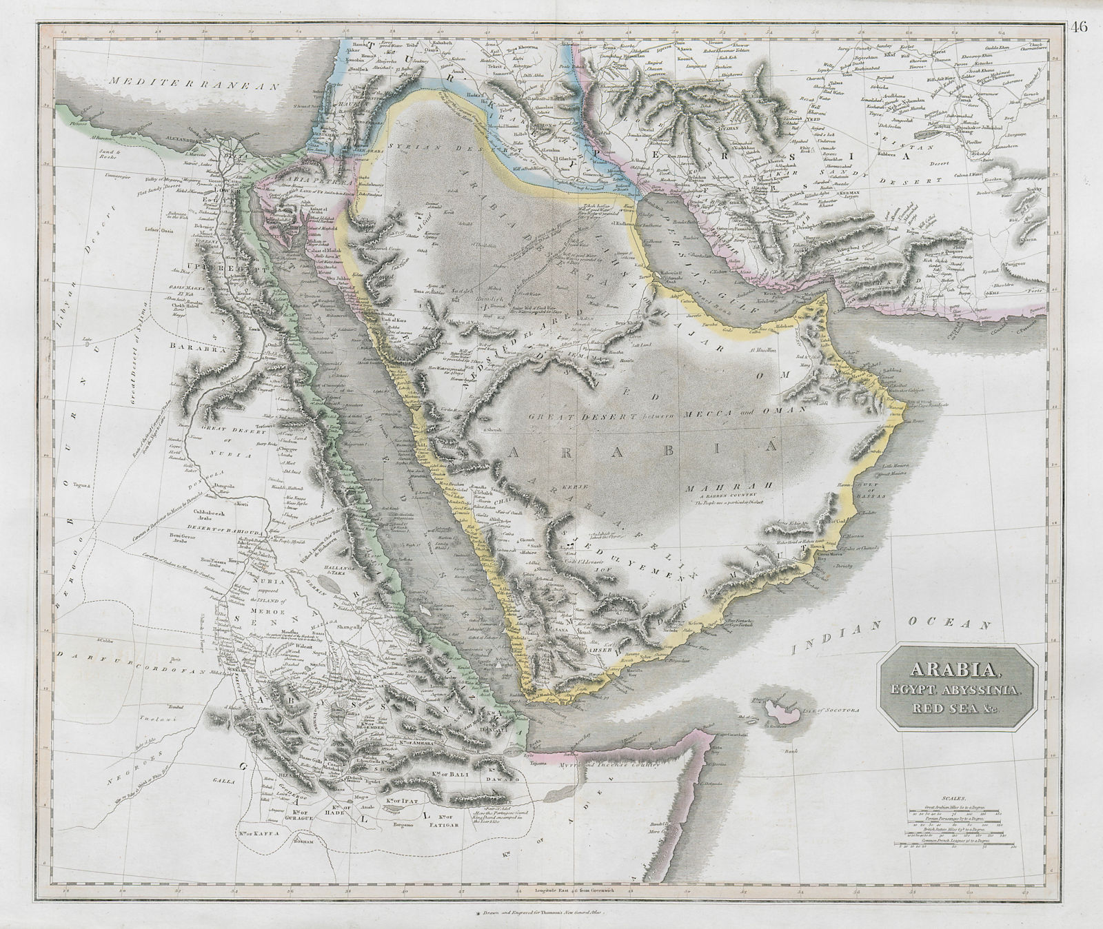 Arabia, Egypt, Abyssinia, Red Sea. Zara river (Dubai Creek). THOMSON 1830 map