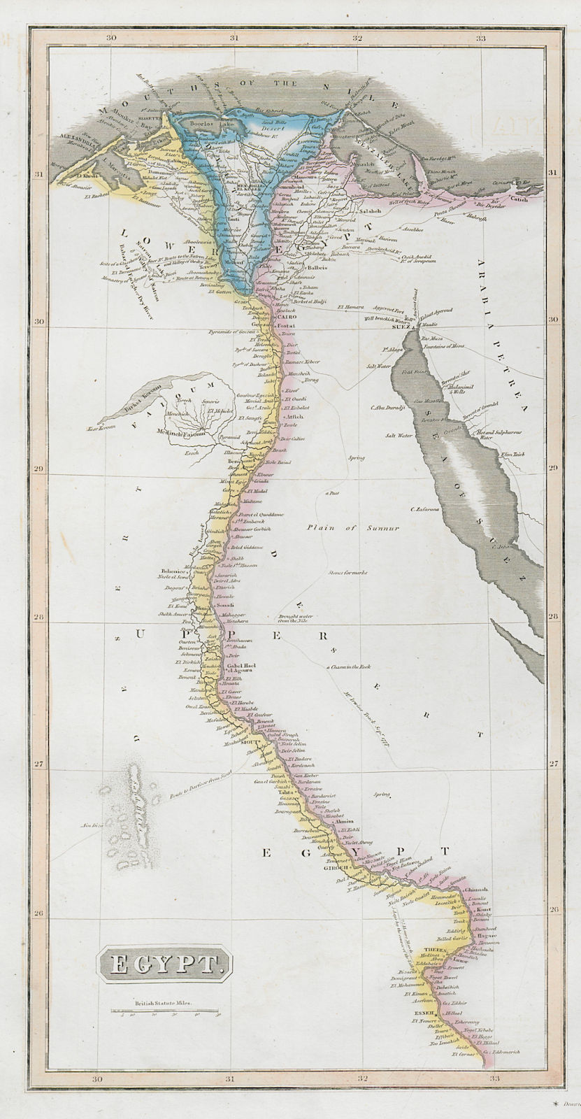 Egypt. Nile Valley. Eyles Irwin's 1777 route from India. THOMSON 1830 old map