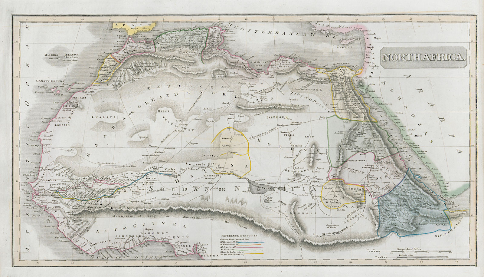 "North Africa". Salt mines. Saharan caravan/explorers' routes. THOMSON 1830 map