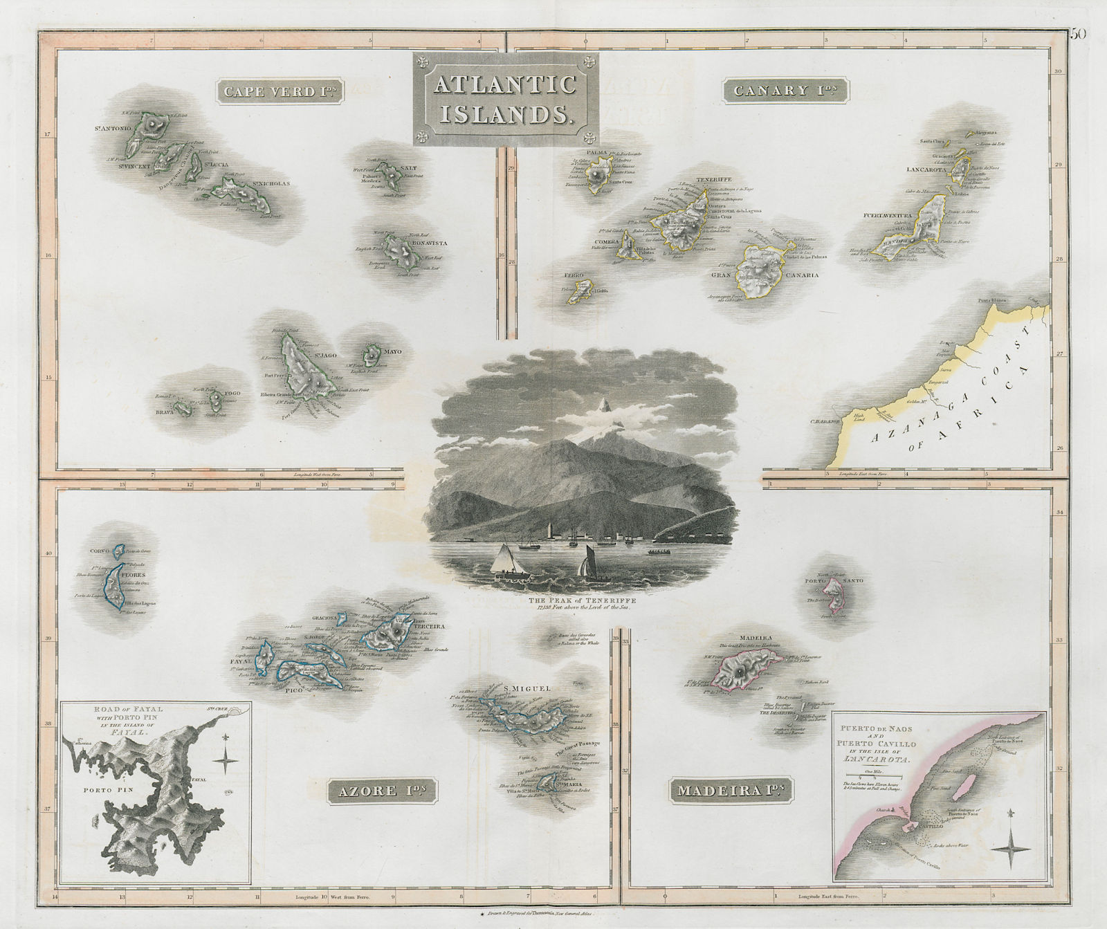 Atlantic Islands. Cape Verde Canaries Madeira Azores. Tenerife. THOMSON 1830 map