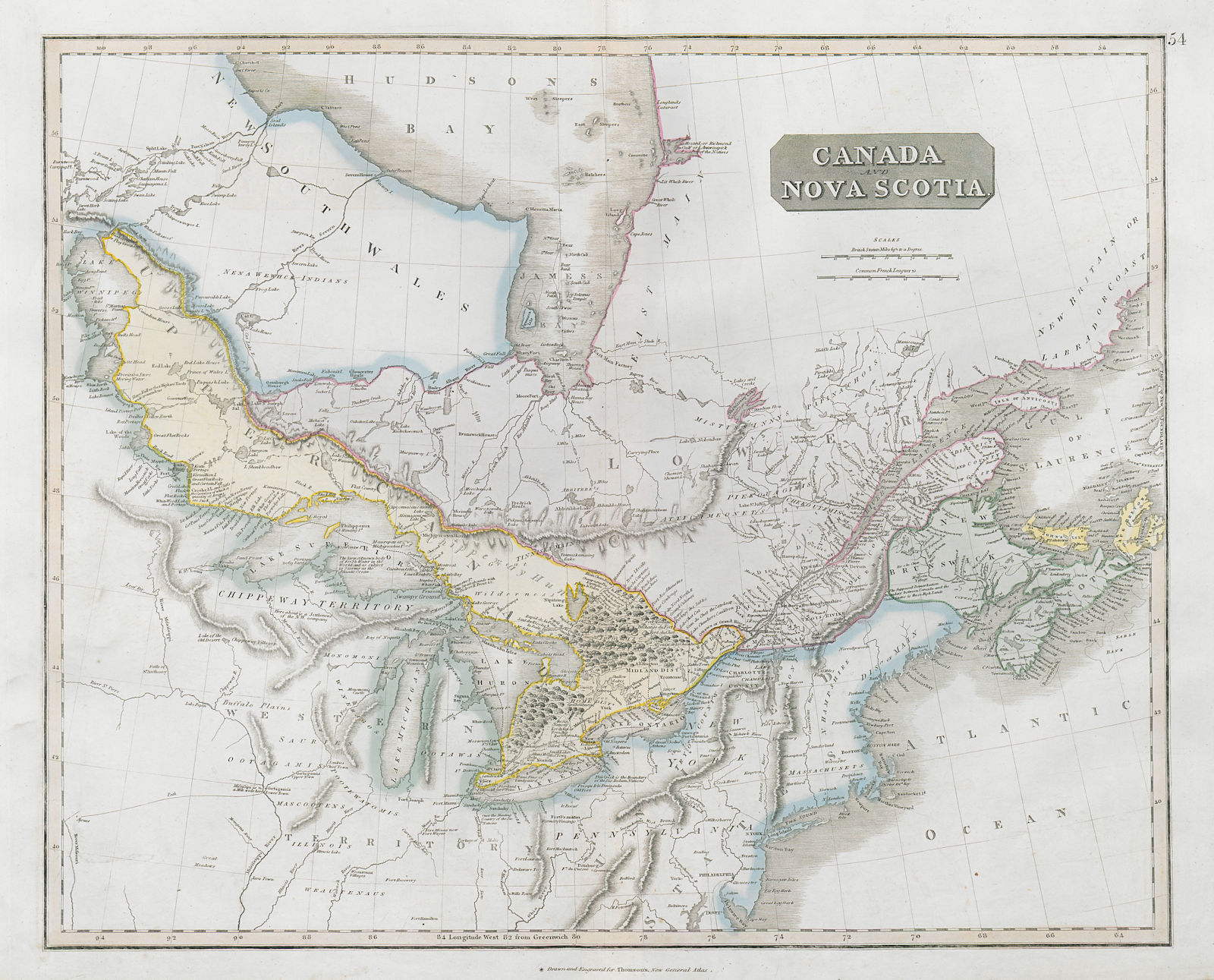 "Canada and Nova Scotia". British North America. Great Lakes. THOMSON 1830 map