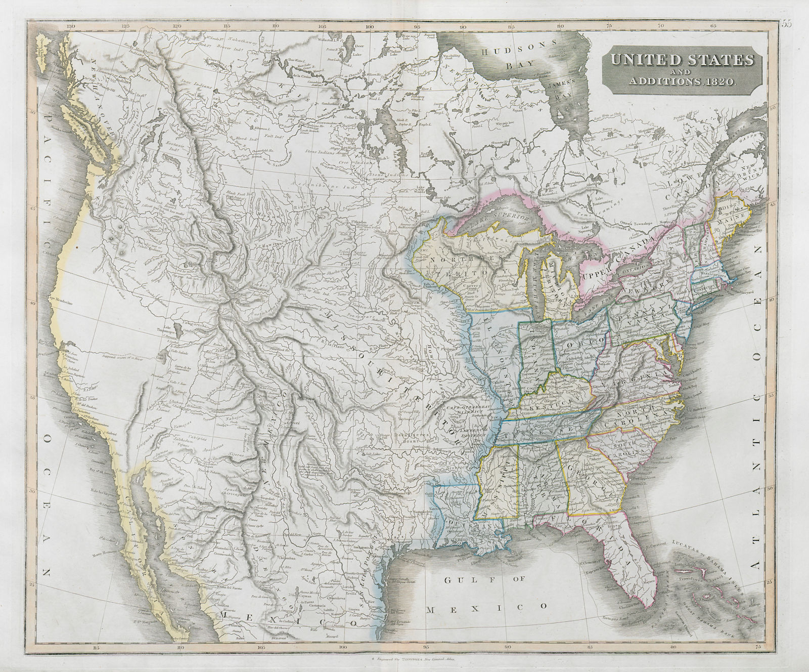 "United States & additions to 1820". 23 states. Indian villages THOMSON 1830 map