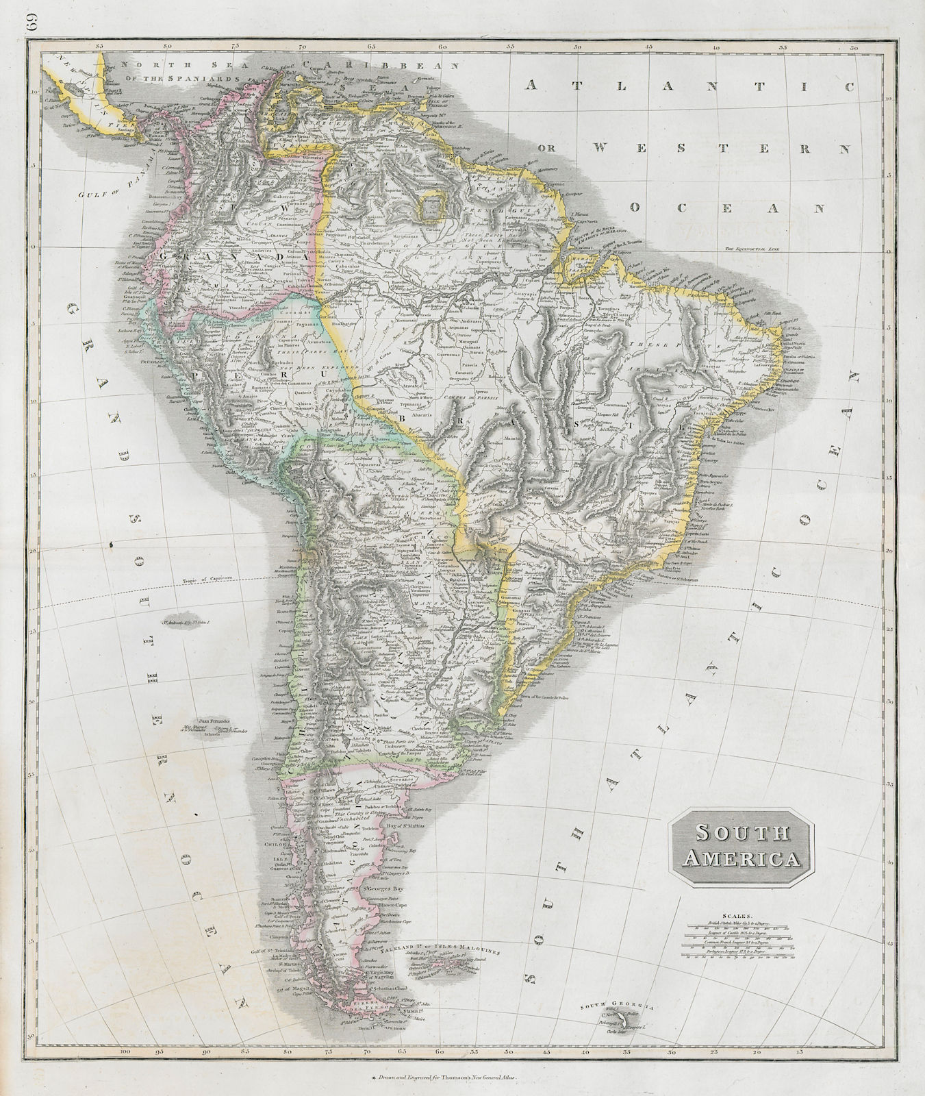 "South America". New Granada & Peru Viceroyalties. Tucuman. THOMSON 1830 map