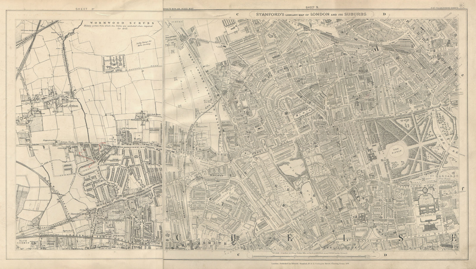 Associate Product Stanford Library map of London Sheet 9/9a Kensington Notting Hill Bayswater 1895