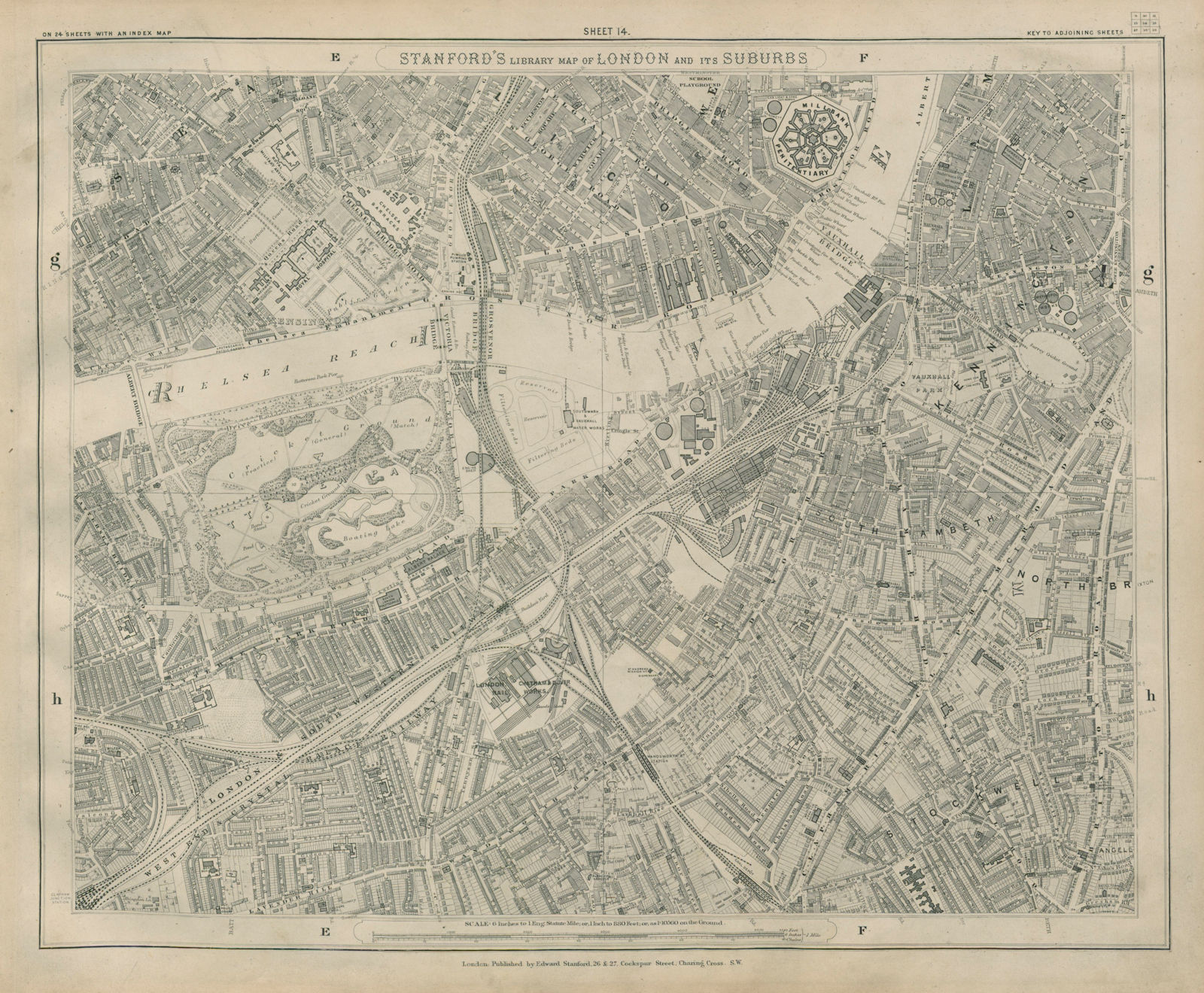Associate Product Stanford Library map of London Sheet 14 Chelsea Battersea Pimlico Vauxhall 1895