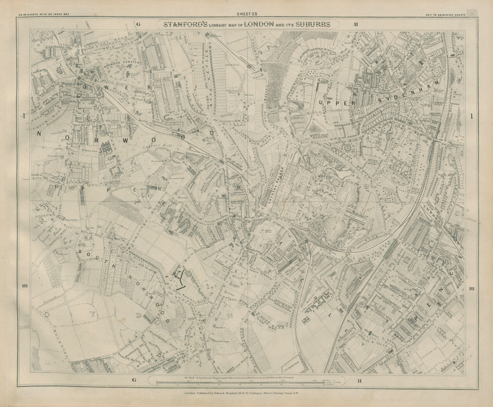 Stanford Library map of London Sheet 23 Crystal Palace Norwood Sydenham 1895