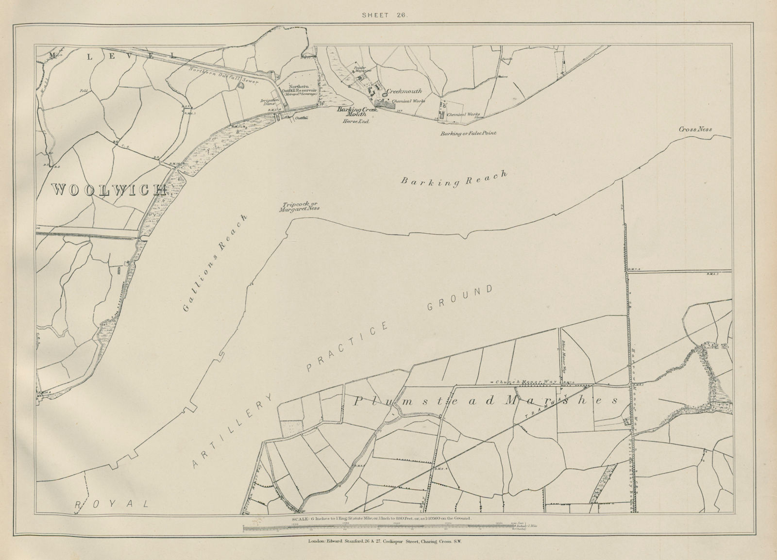 Associate Product Stanford Library map of London Sheet 26 Woolwich Beckton Thamesmead 1895