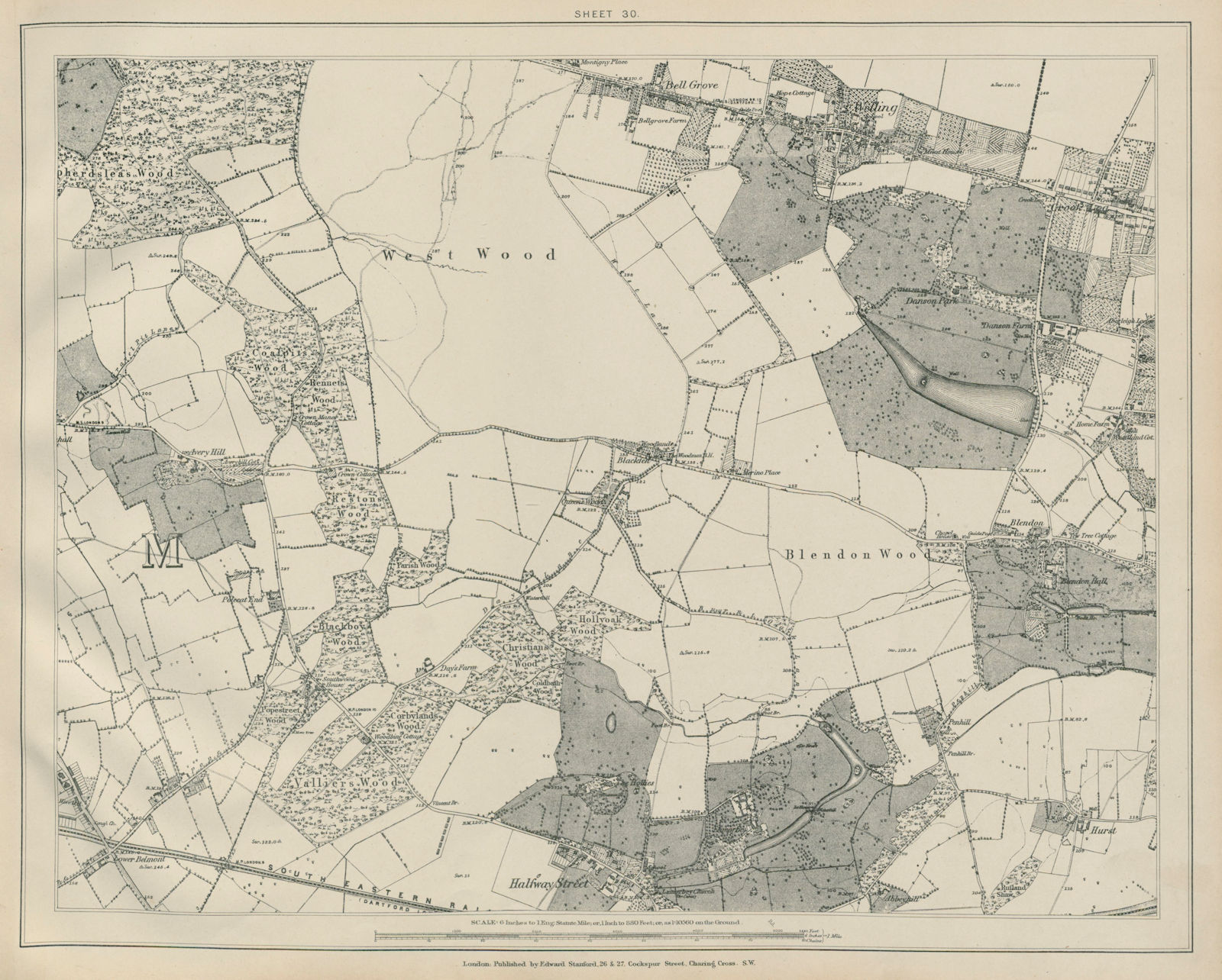 Associate Product Stanford Library map of London Sheet 30 West Wood Blendon Wood Blackfen 1895