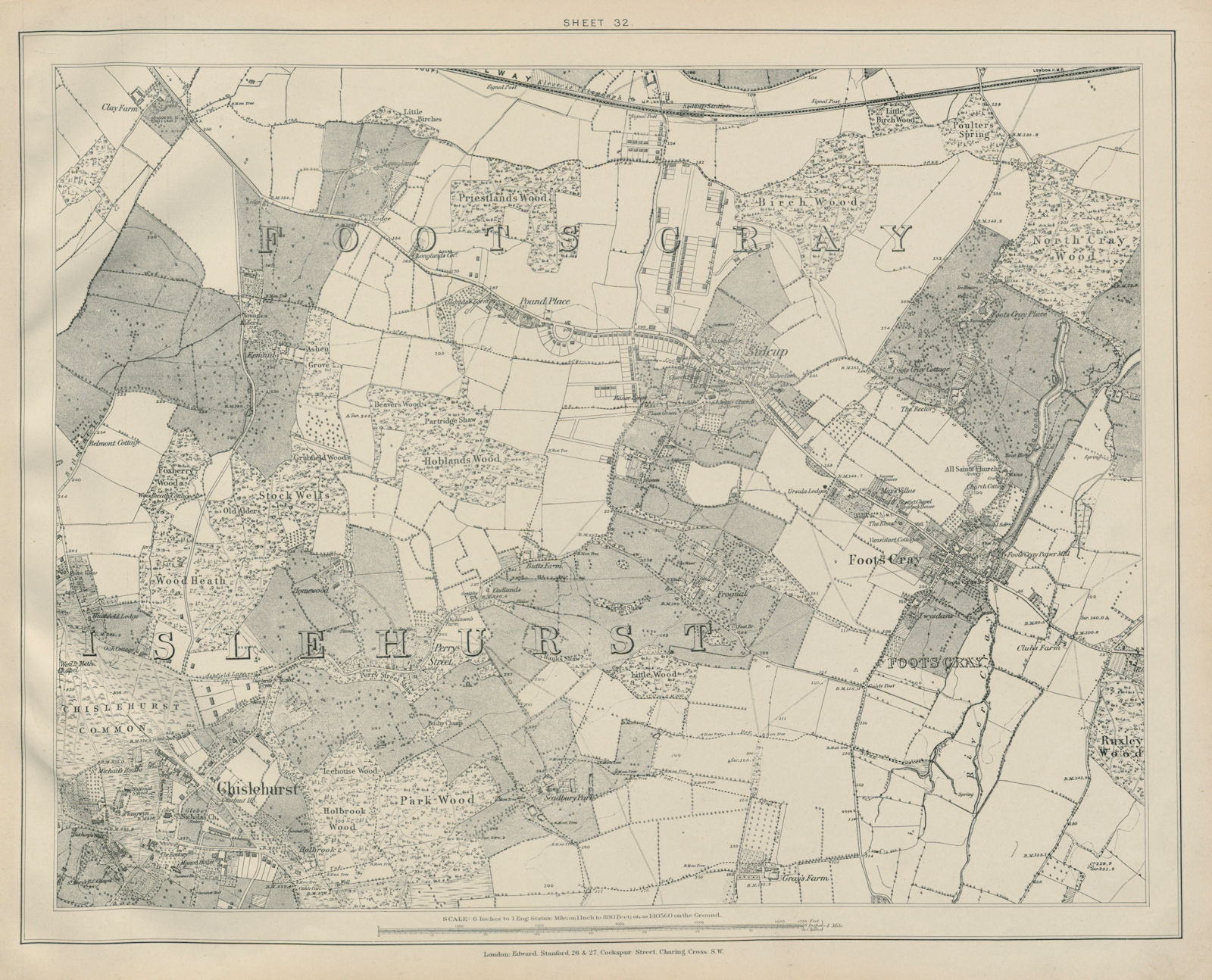 Associate Product Stanford Library map of London Sheet 32 Chislehurst Foots Cray Sidcup 1895