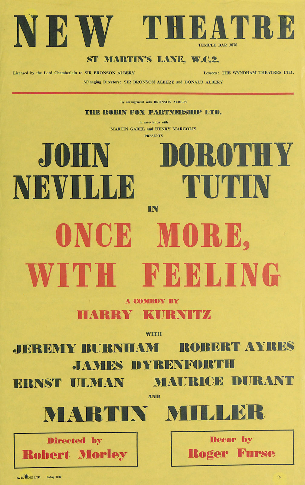 New Theatre. Once More With Feeling. Harry Kurnitz. Neville Tutin Morley 1959